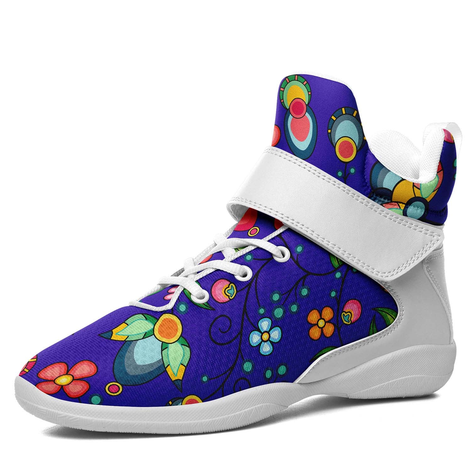 Floral Bounty Blue Ipottaa Basketball / Sport High Top Shoes - White Sole