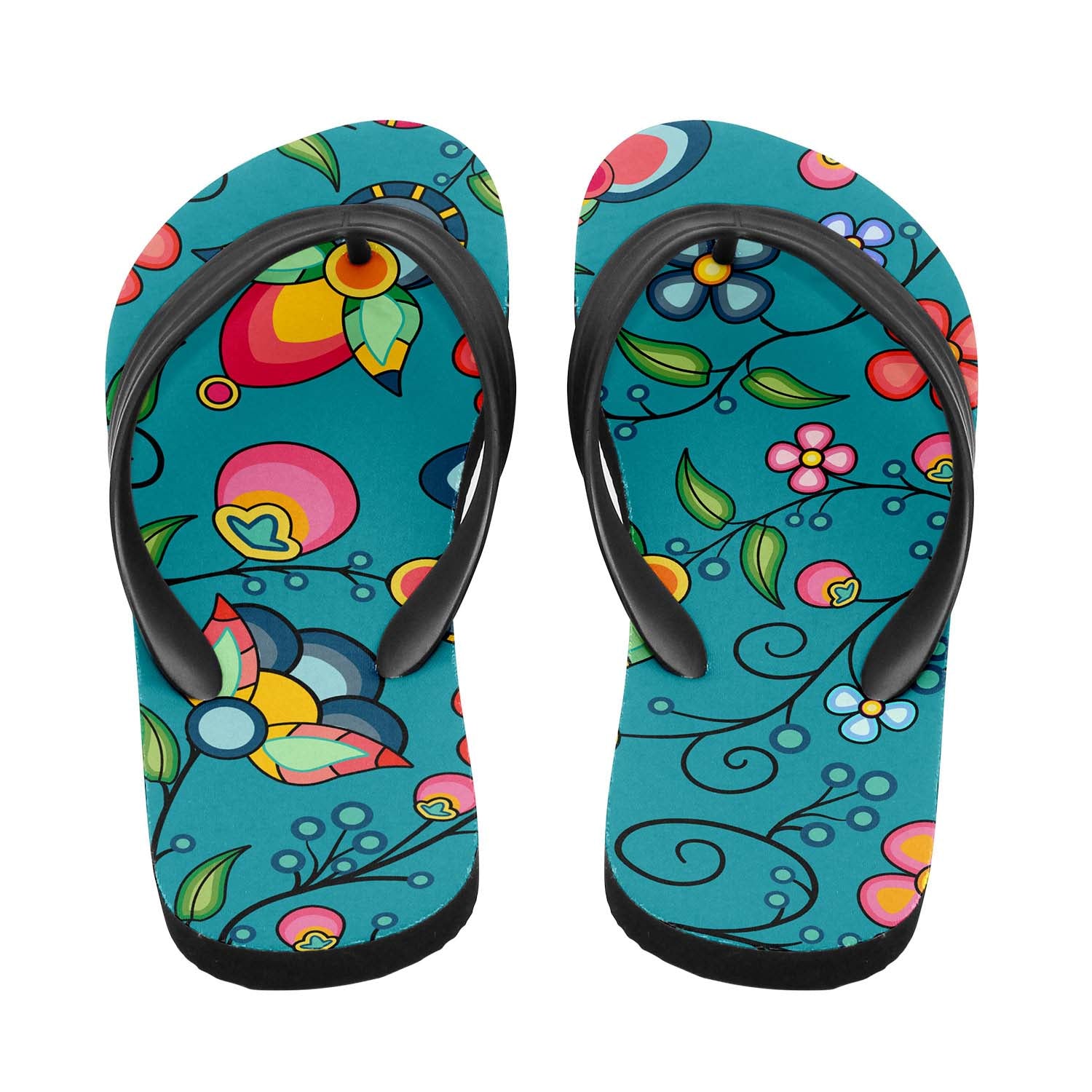Floral Bounty Teal Flip Flops