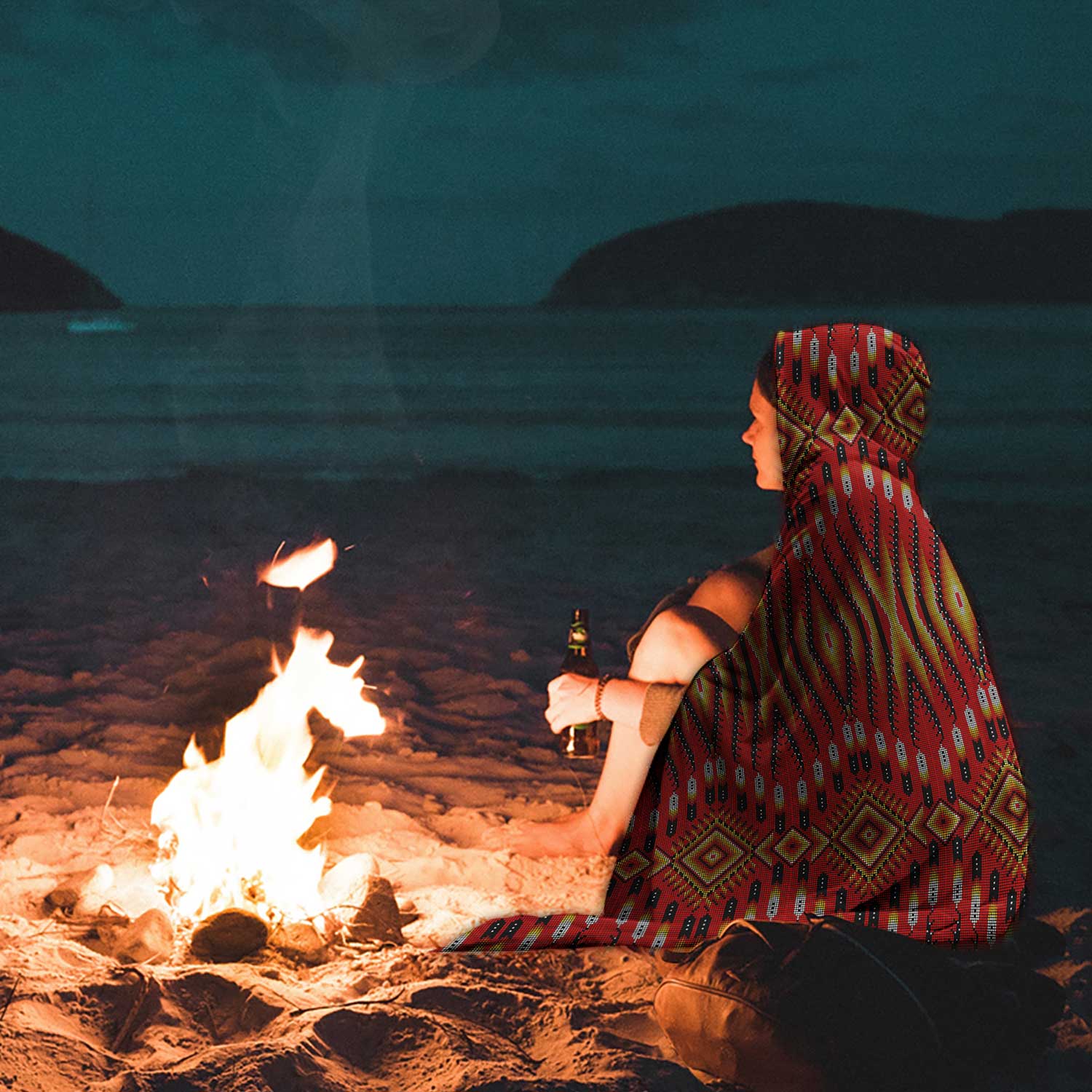 Fire Feather Red Hooded Blanket