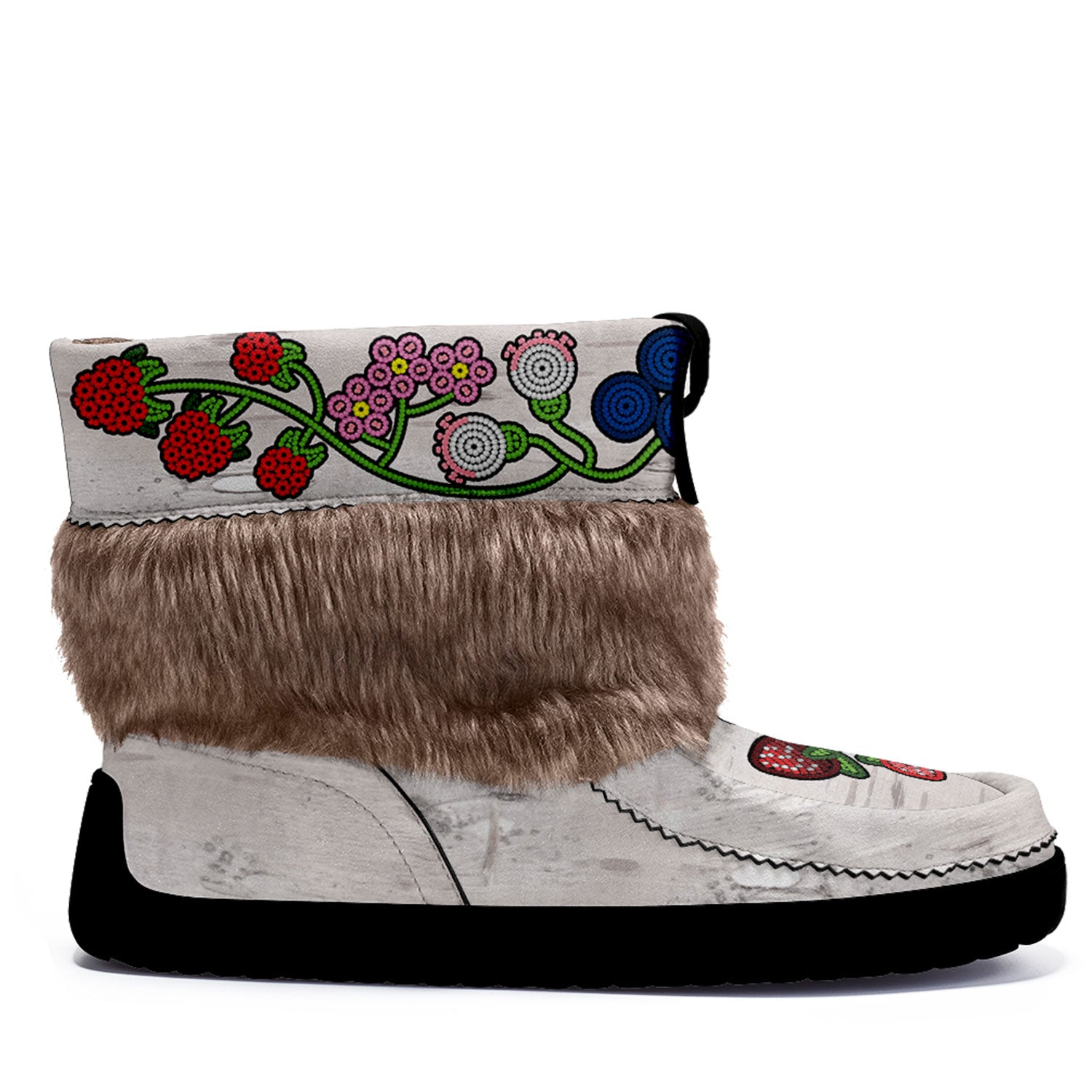 Birch Berries White Leather MocLux Short Style with Fur
