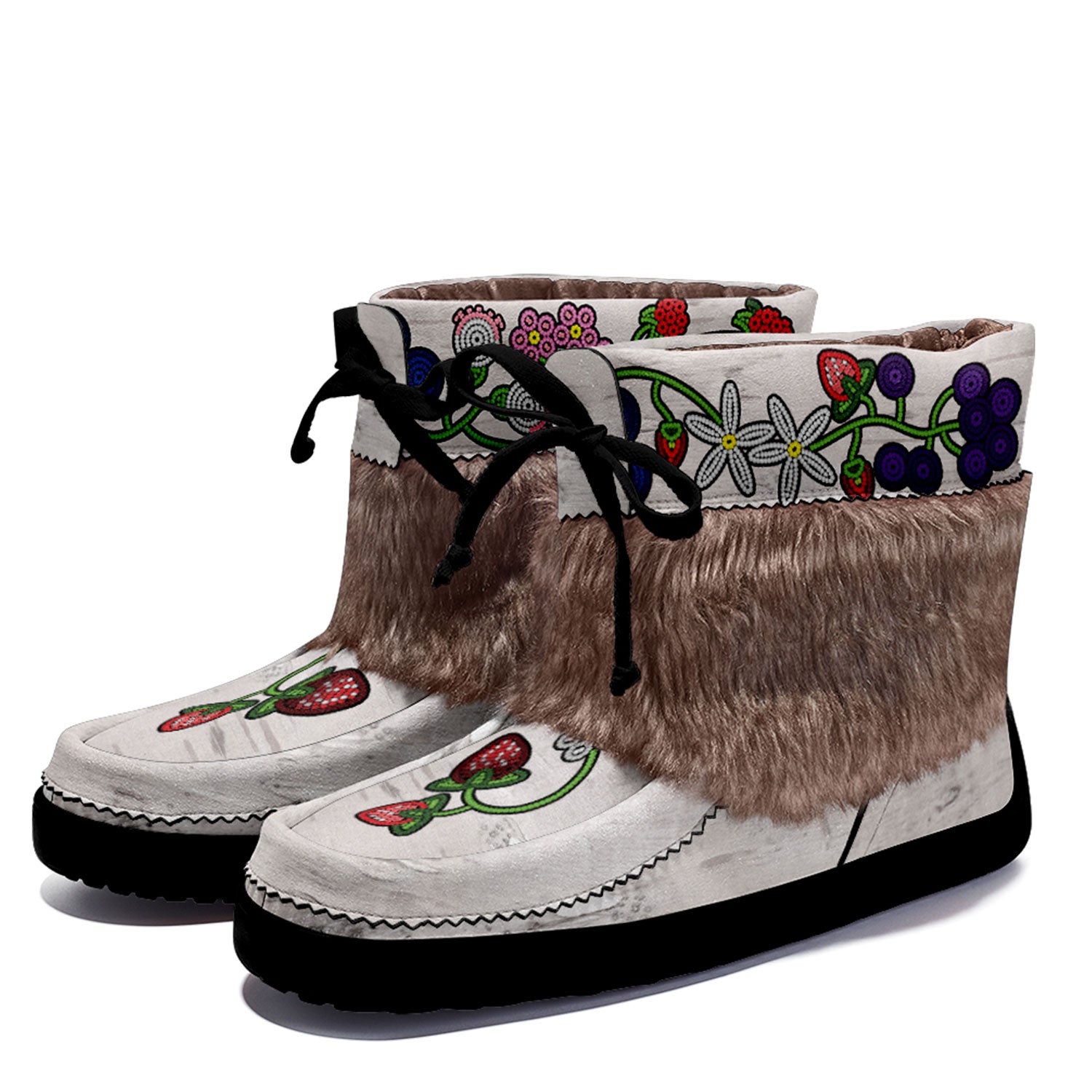 Birch Berries White Leather MocLux Short Style with Fur