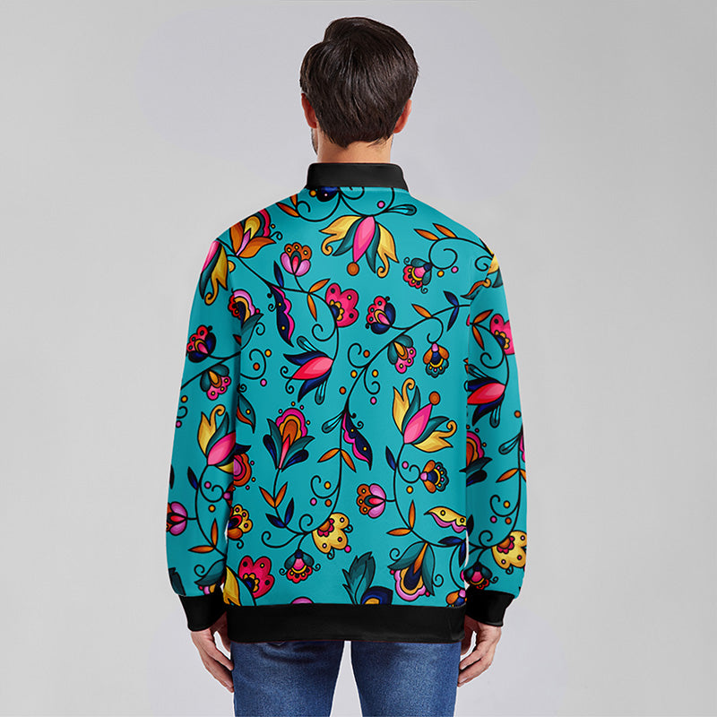 Copper Prairie Petals Turquoise Zippered Collared Lightweight Jacket