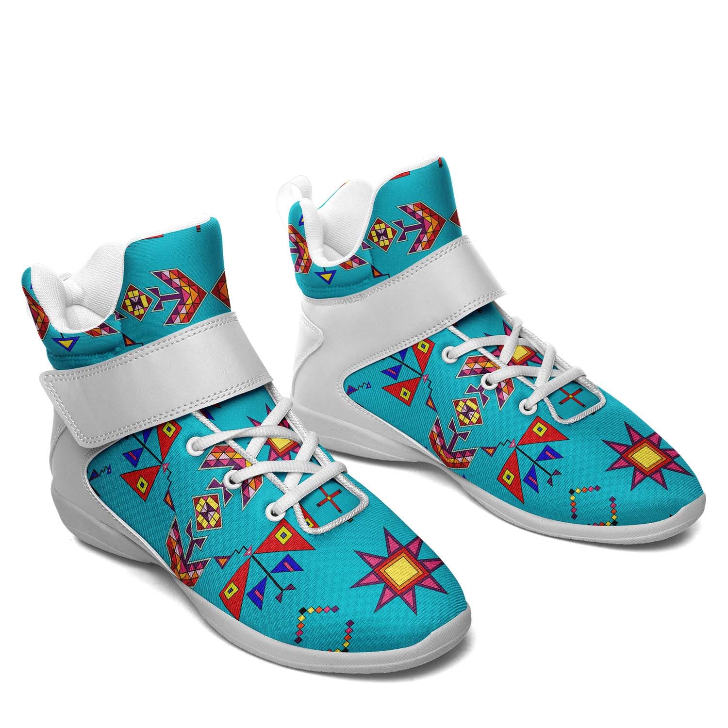 Scattered Generations Turquoise Ipottaa Basketball / Sport High Top Shoes - White Sole
