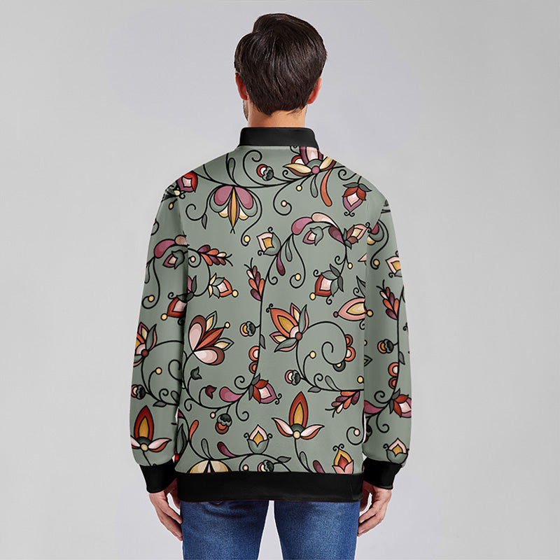 Burnt Sky Petals Green Zippered Collared Lightweight Jacket