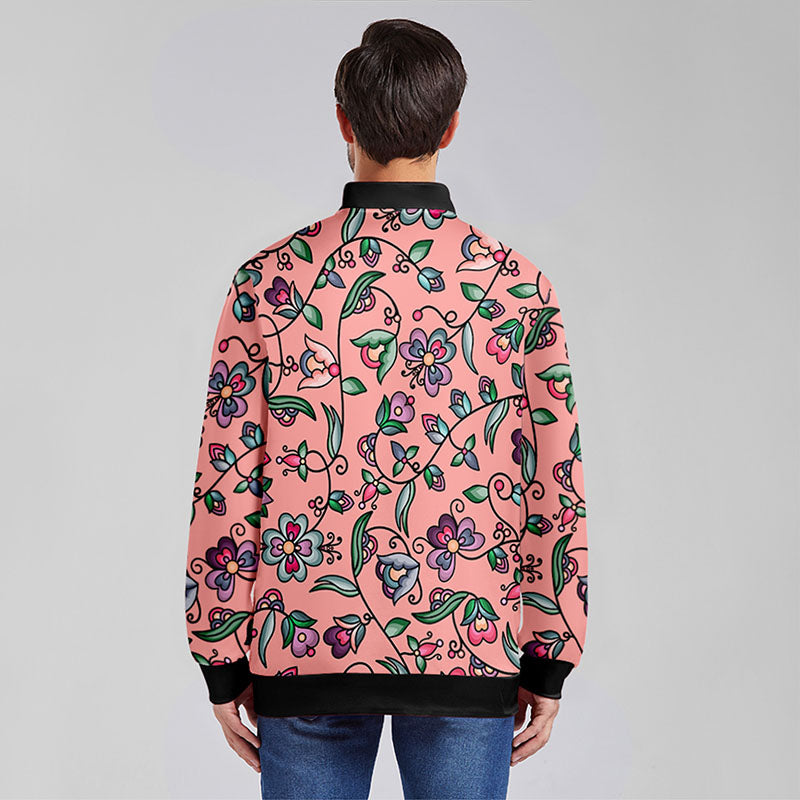 Amber Evening Garland Peach Zippered Collared Lightweight Jacket