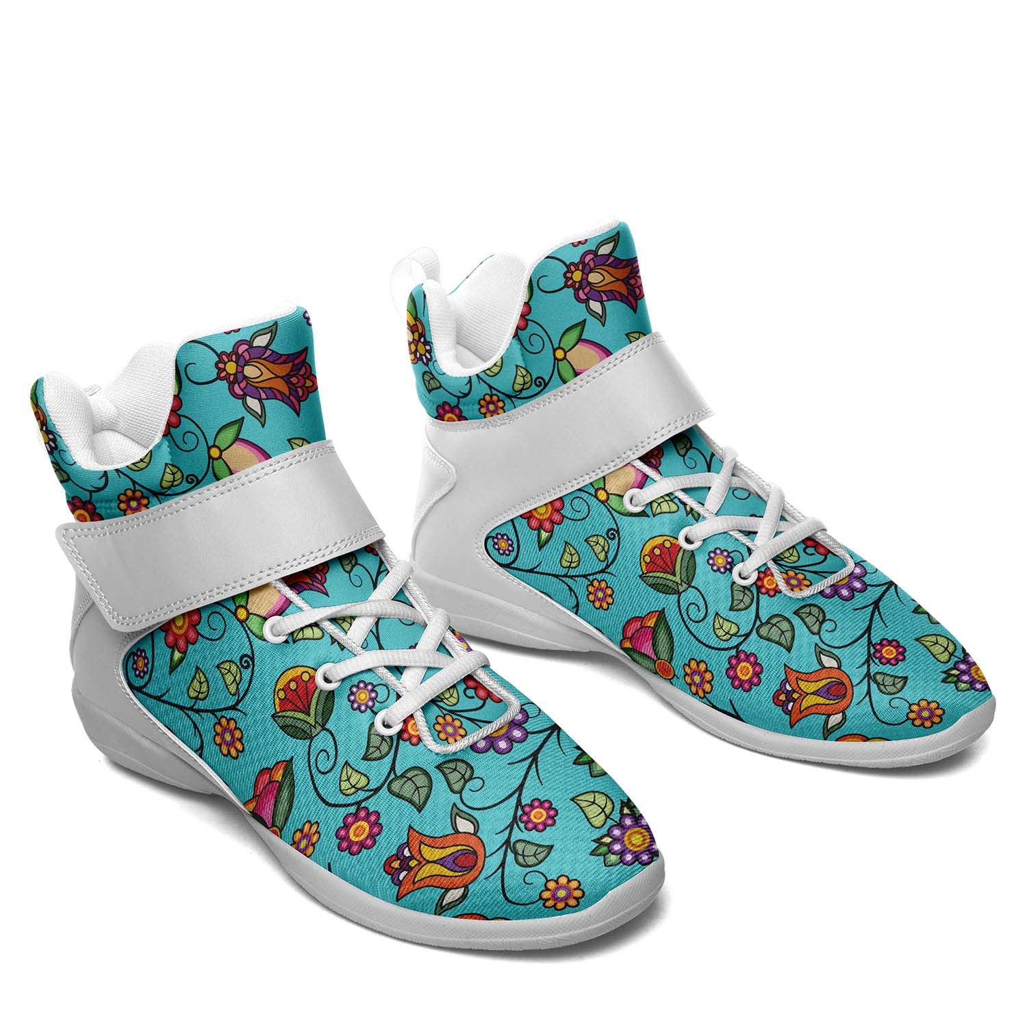 Heartbeat Petals Turquoise Ipottaa Basketball / Sport High Top Shoes - White Sole