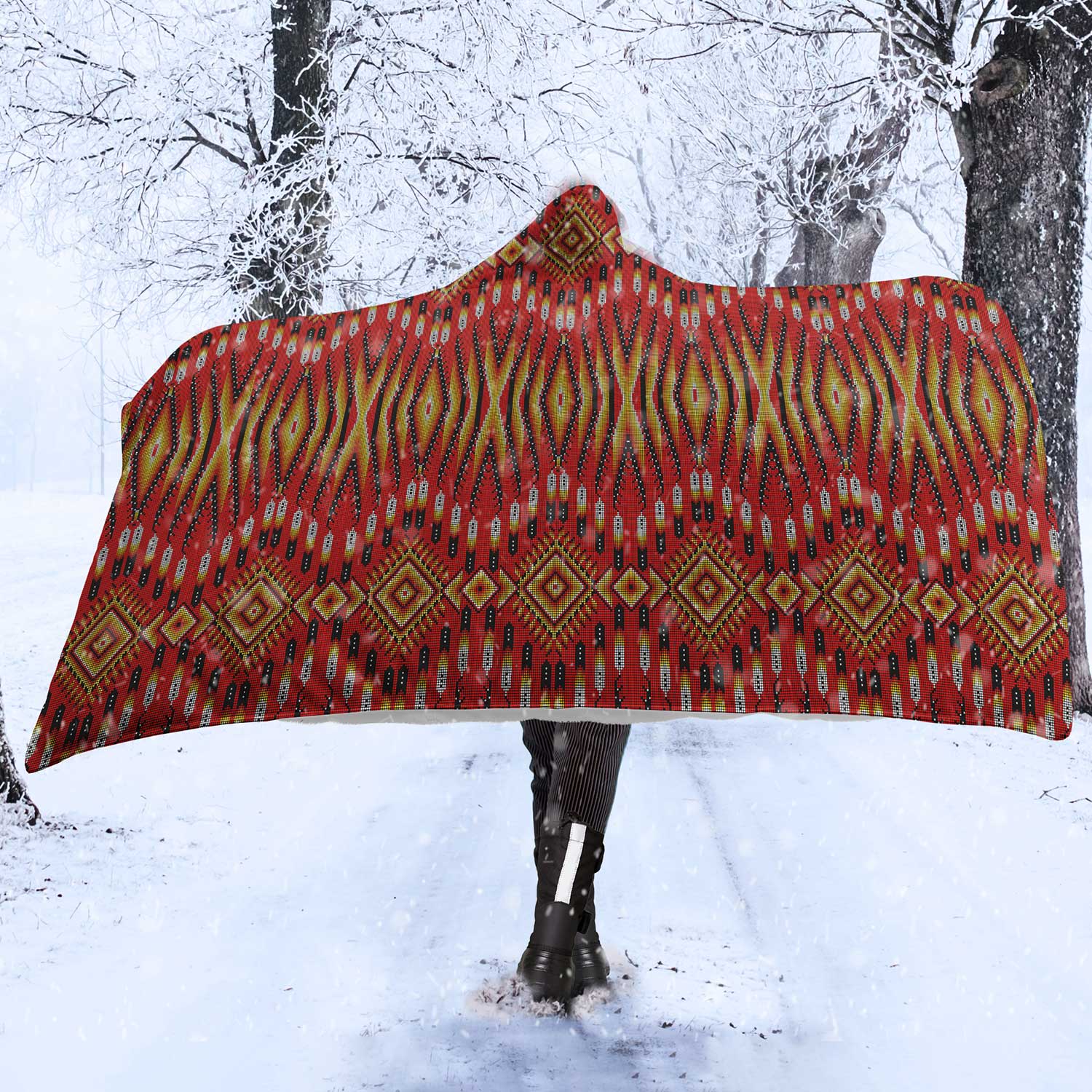 Fire Feather Red Hooded Blanket