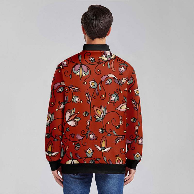 Burnt Sky Petals Red Youth Zippered Collared Lightweight Jacket