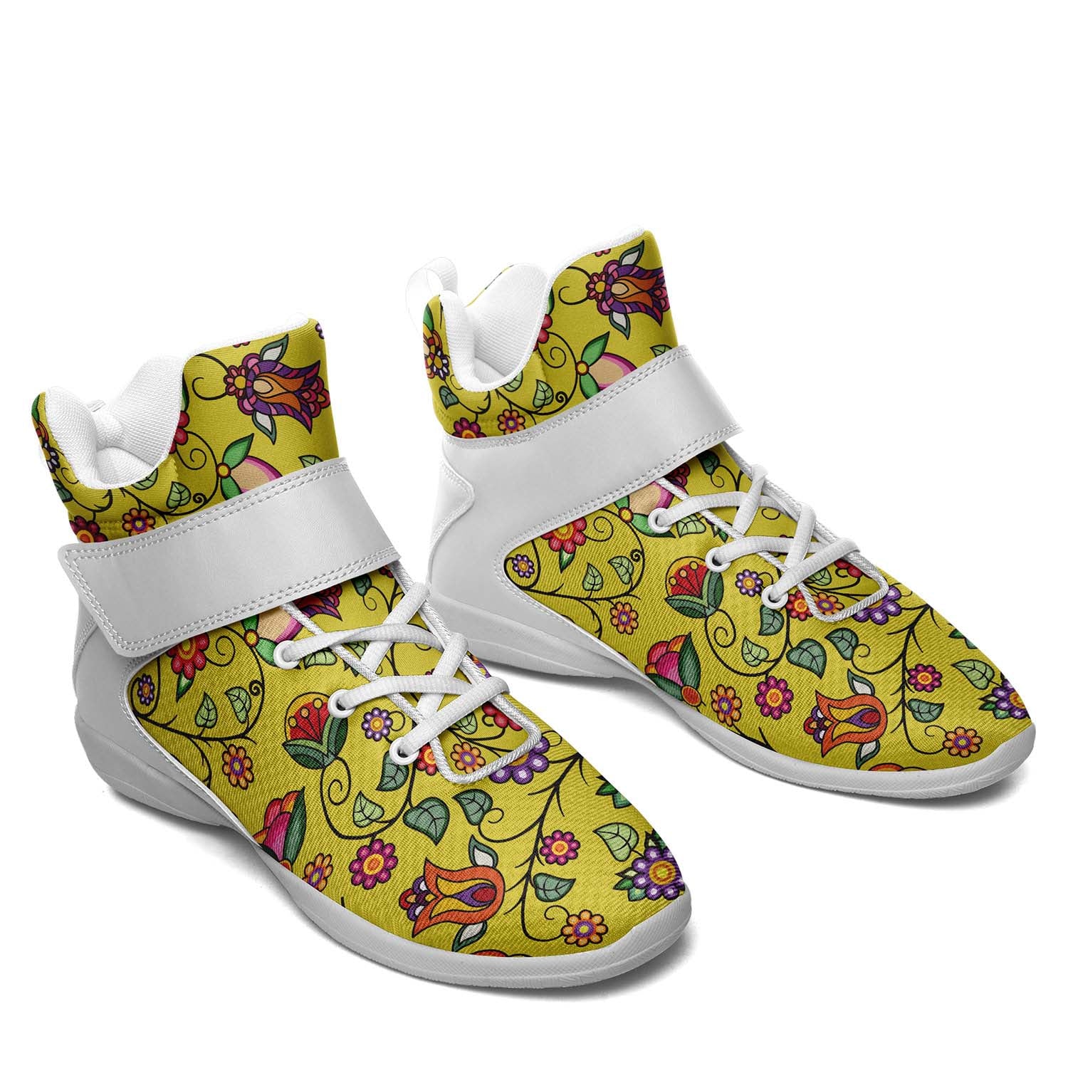 Heartbeat Petals Yellow Ipottaa Basketball / Sport High Top Shoes - White Sole