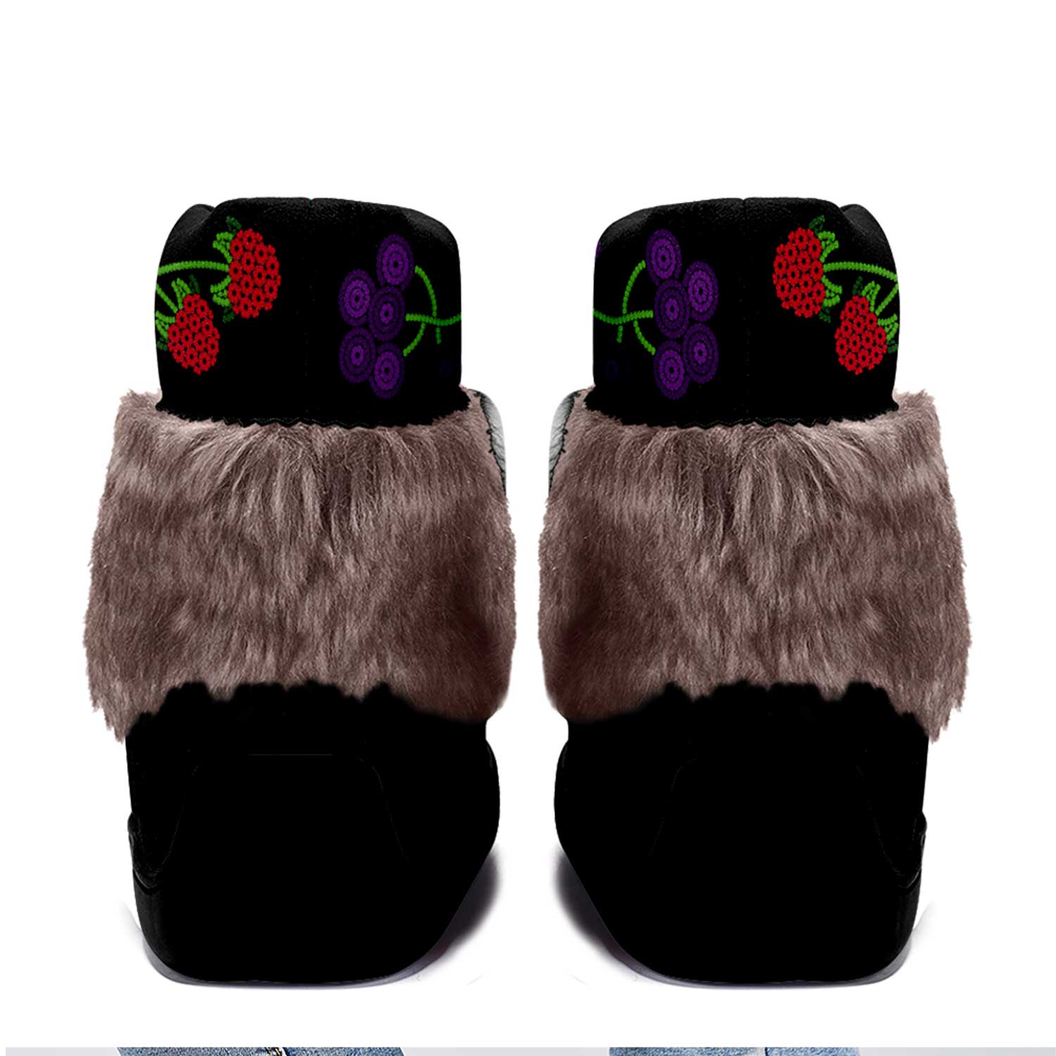 Birch Berries Black Leather MocLux Short Style with Fur