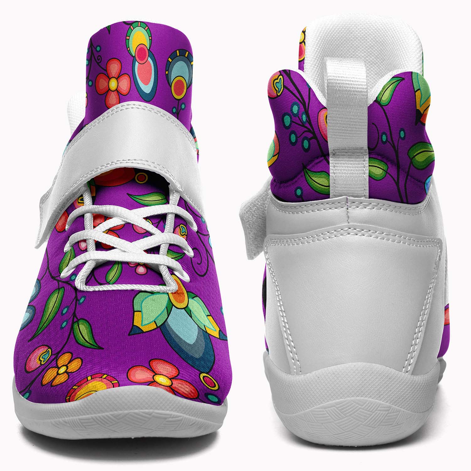 Floral Bounty Purple Leaves Ipottaa Basketball / Sport High Top Shoes - White Sole