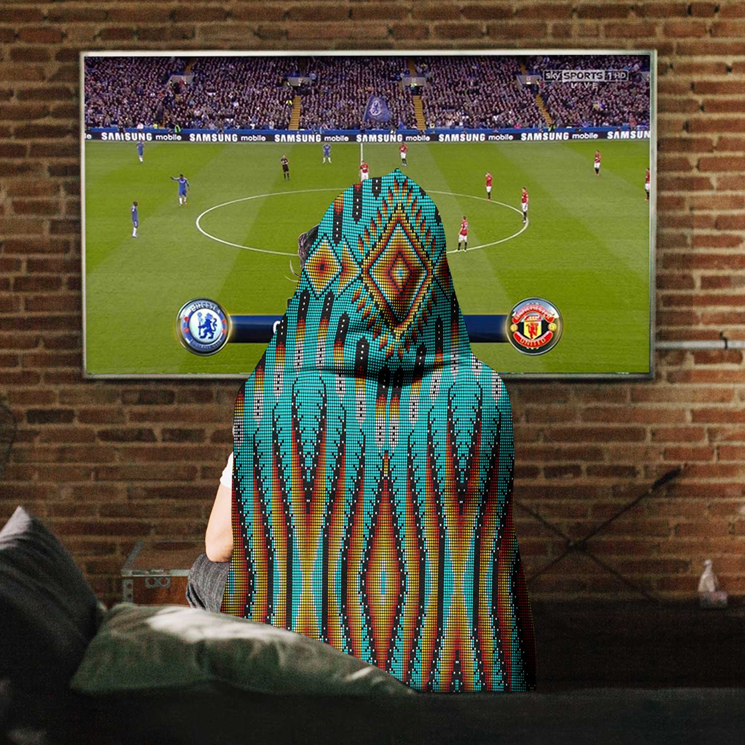 Fire Feather Turquoise Hooded Blanket