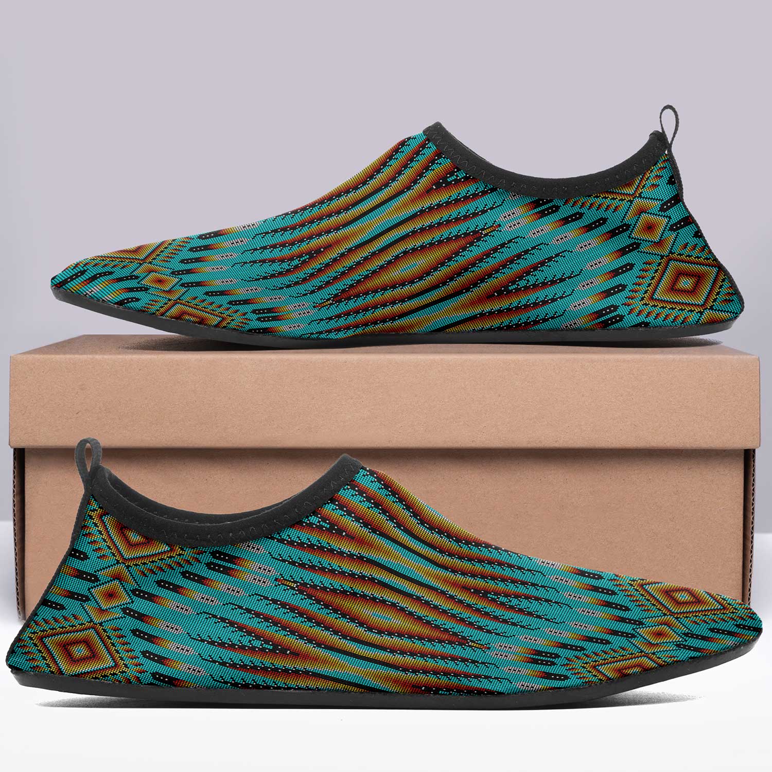 Fire Feather Turquoise Kid's Sockamoccs Slip On Shoes