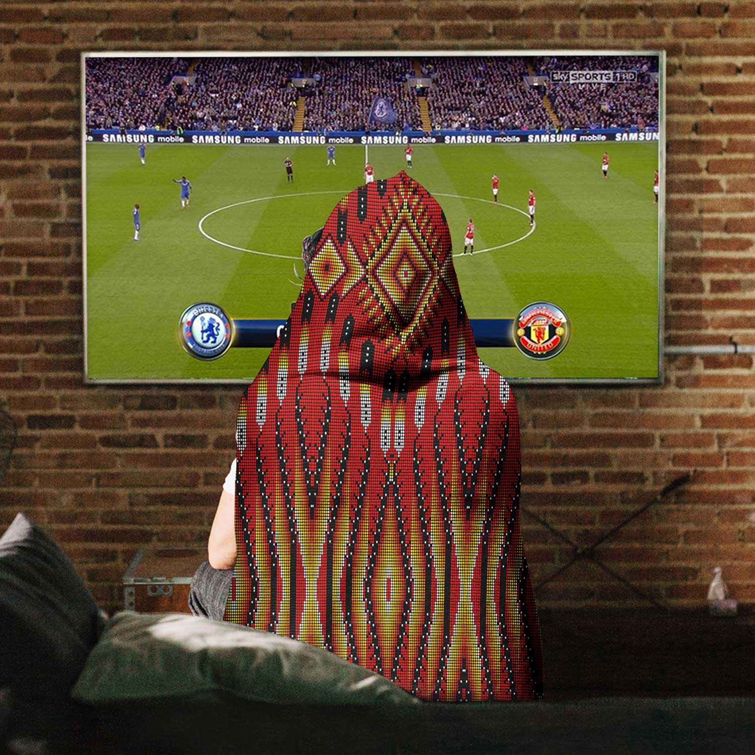 Fire Feather Red Hooded Blanket