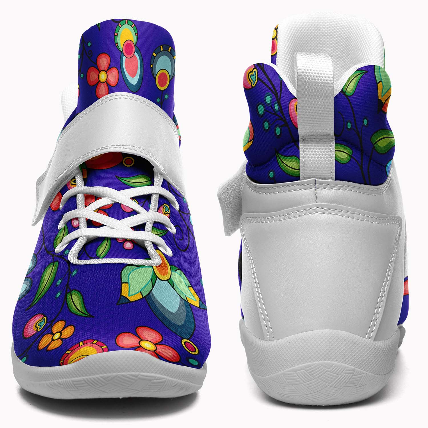 Floral Bounty Blue Ipottaa Basketball / Sport High Top Shoes - White Sole