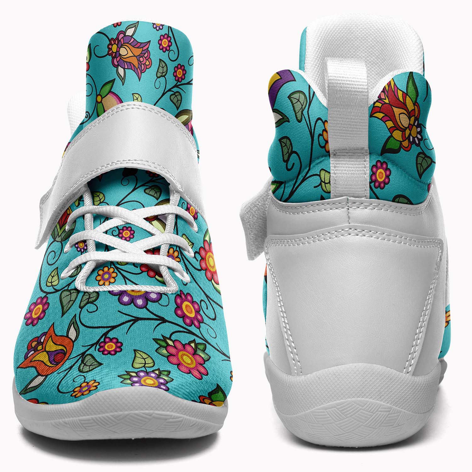 Heartbeat Petals Turquoise Ipottaa Basketball / Sport High Top Shoes - White Sole