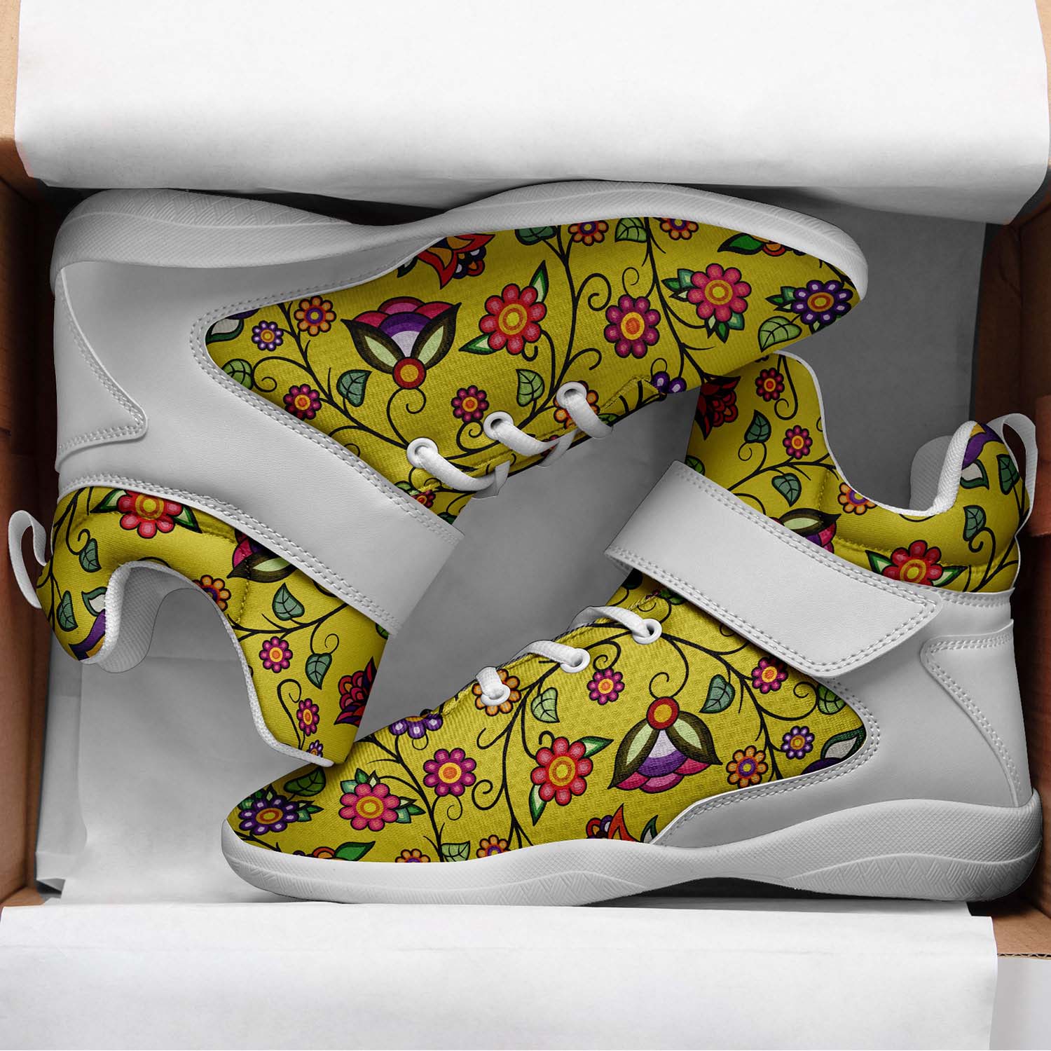 Heartbeat Petals Yellow Ipottaa Basketball / Sport High Top Shoes - White Sole