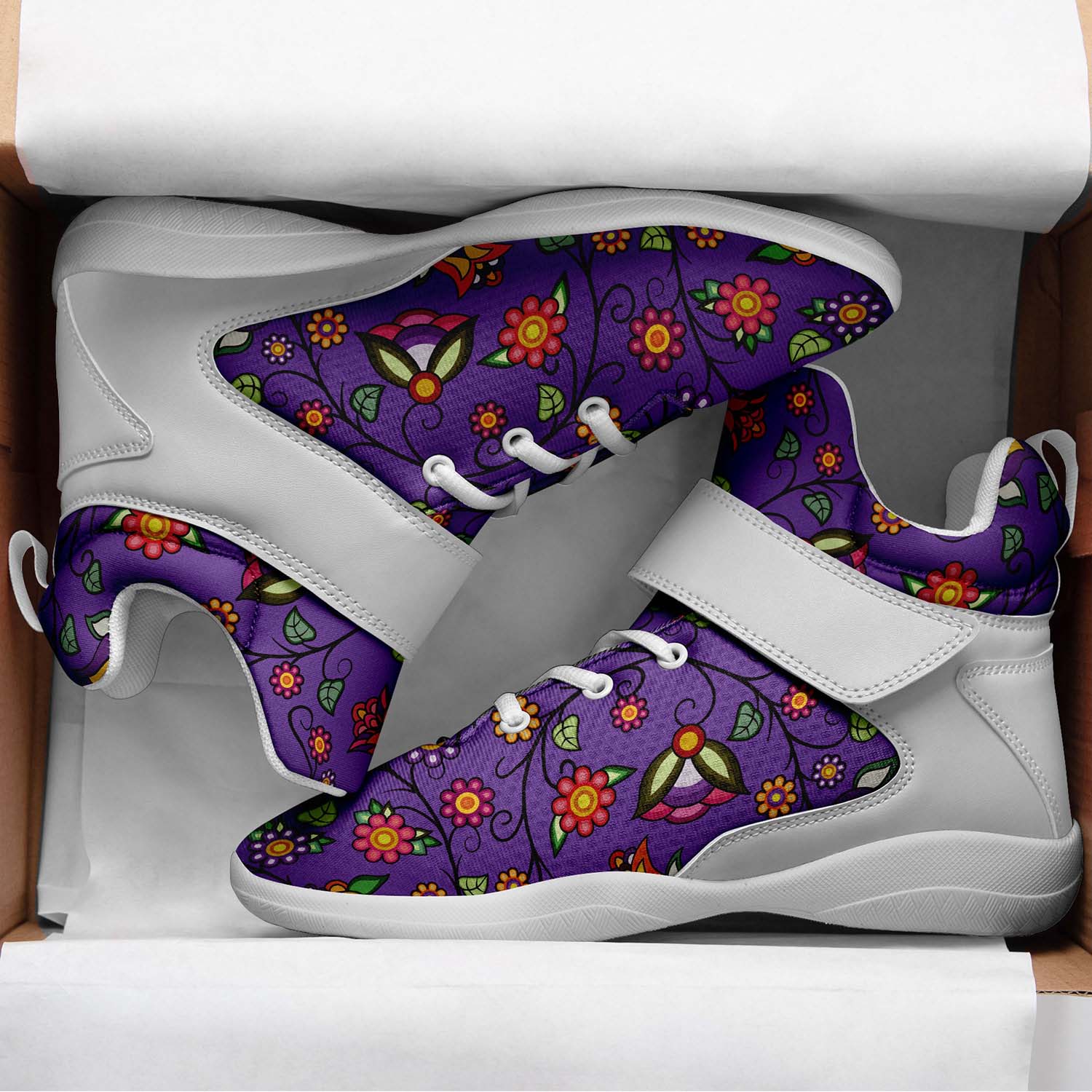 Heartbeat Petals Purple Ipottaa Basketball / Sport High Top Shoes - White Sole