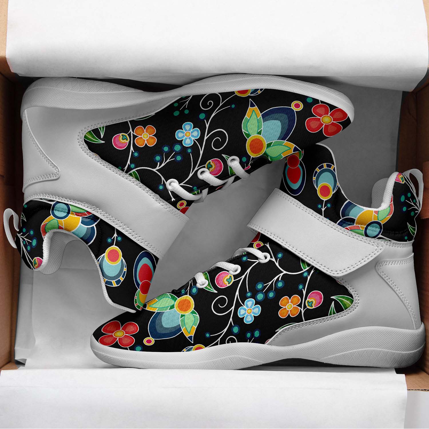 Floral Bounty Black Ipottaa Basketball / Sport High Top Shoes - White Sole
