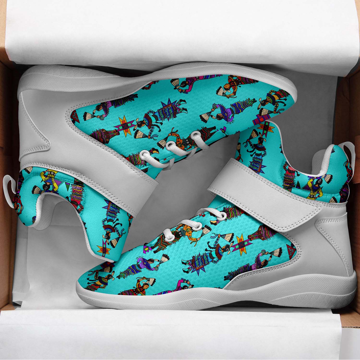 Women's Jingle Dancers Turquoise Ipottaa Basketball / Sport High Top Shoes - White Sole
