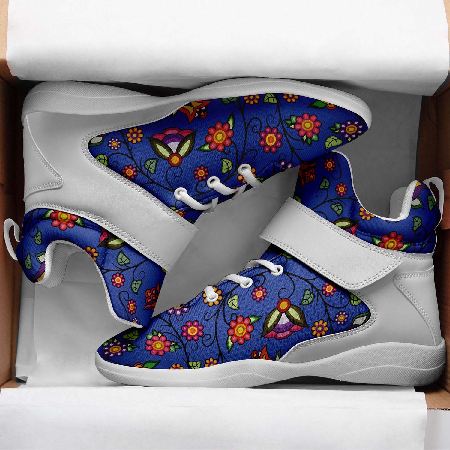 Heartbeat Petals Blue Ipottaa Basketball / Sport High Top Shoes - White Sole