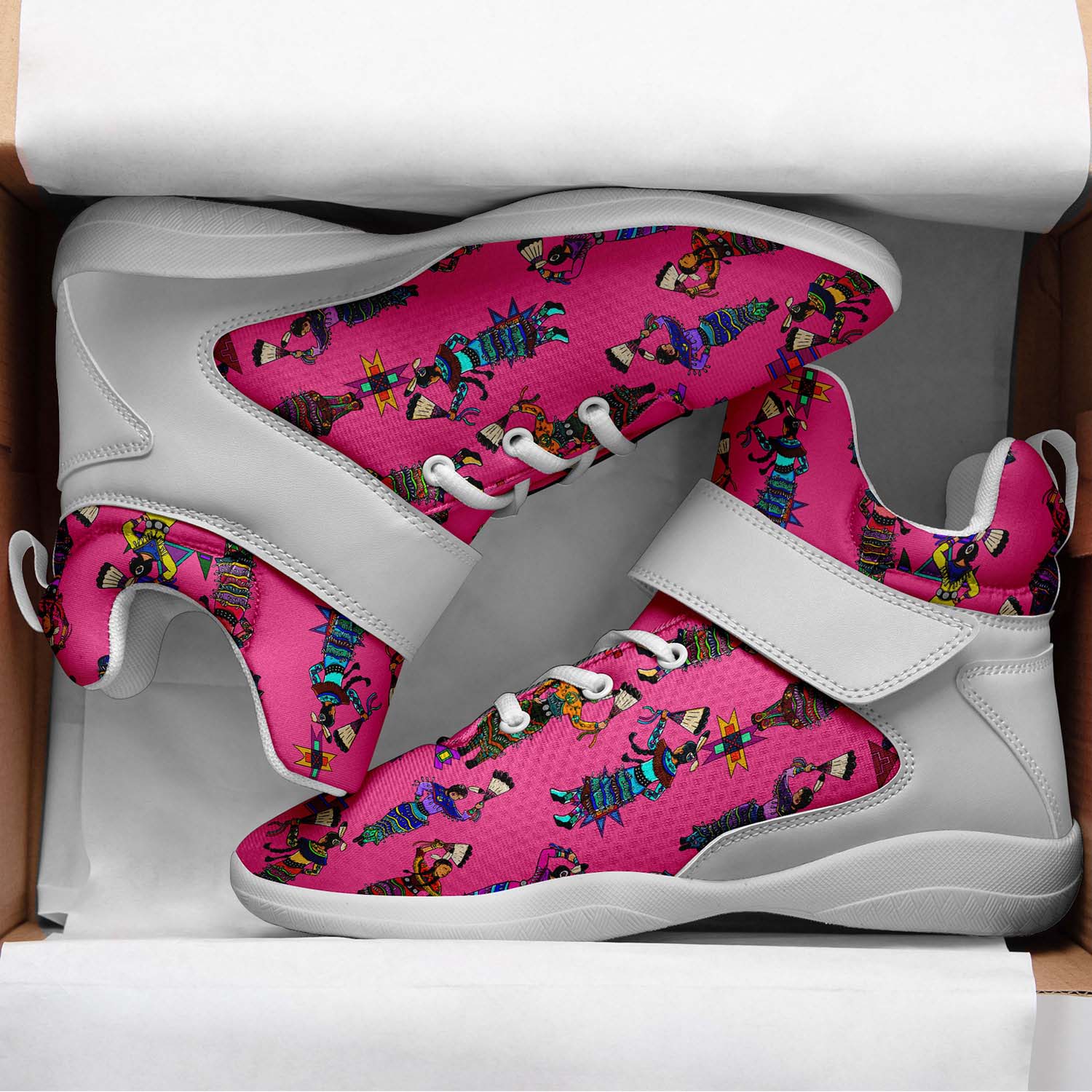 Women's Jingle Dancers Pink Ipottaa Basketball / Sport High Top Shoes - White Sole