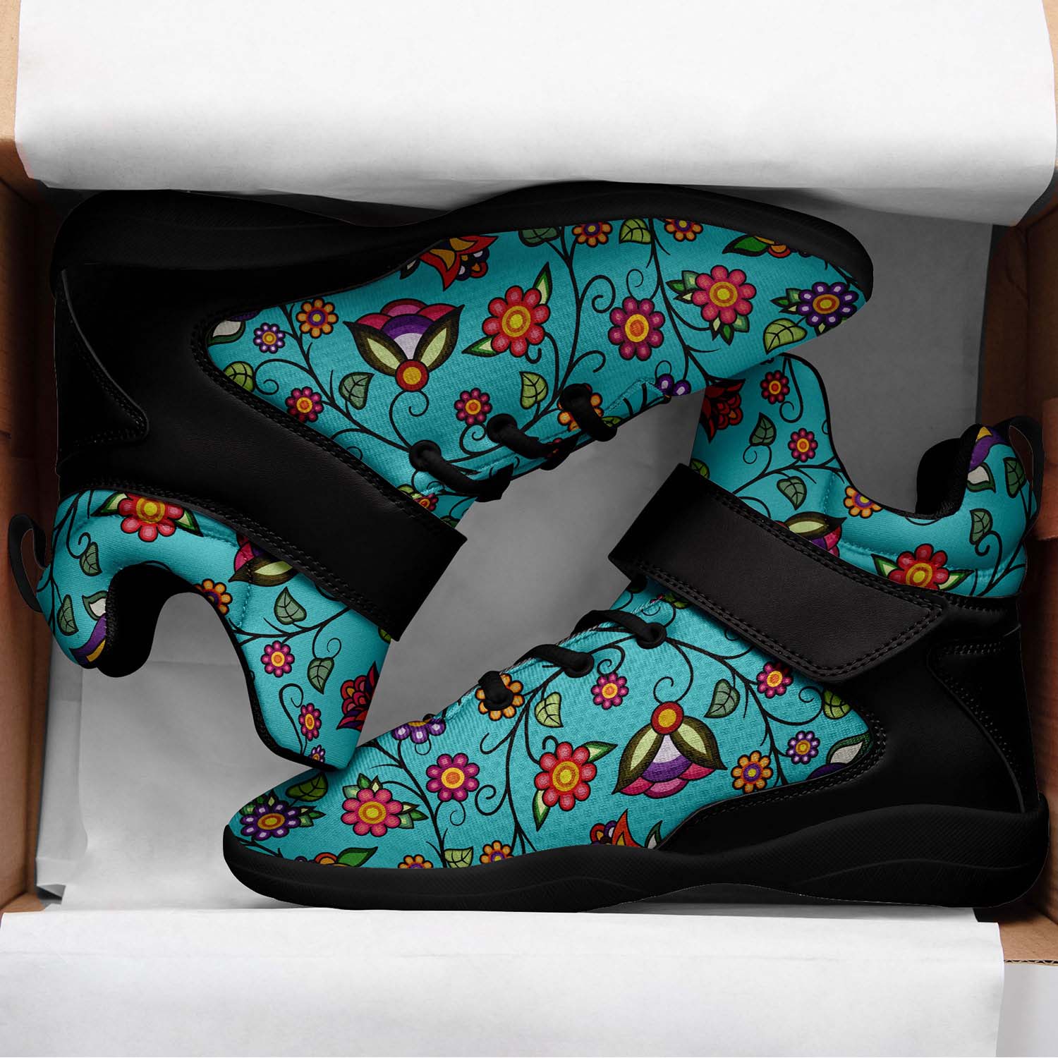 Heartbeat Petals Turquoise Ipottaa Basketball / Sport High Top Shoes - Black Sole