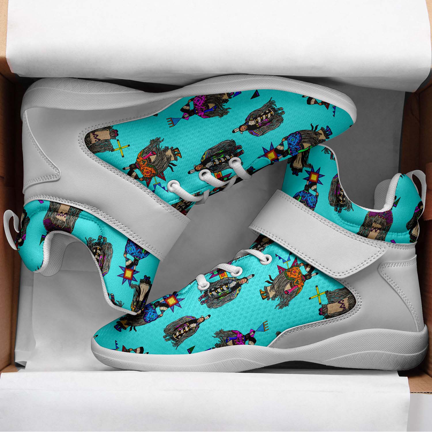 Women's Tradish Dancers Turquoise Ipottaa Basketball / Sport High Top Shoes - White Sole