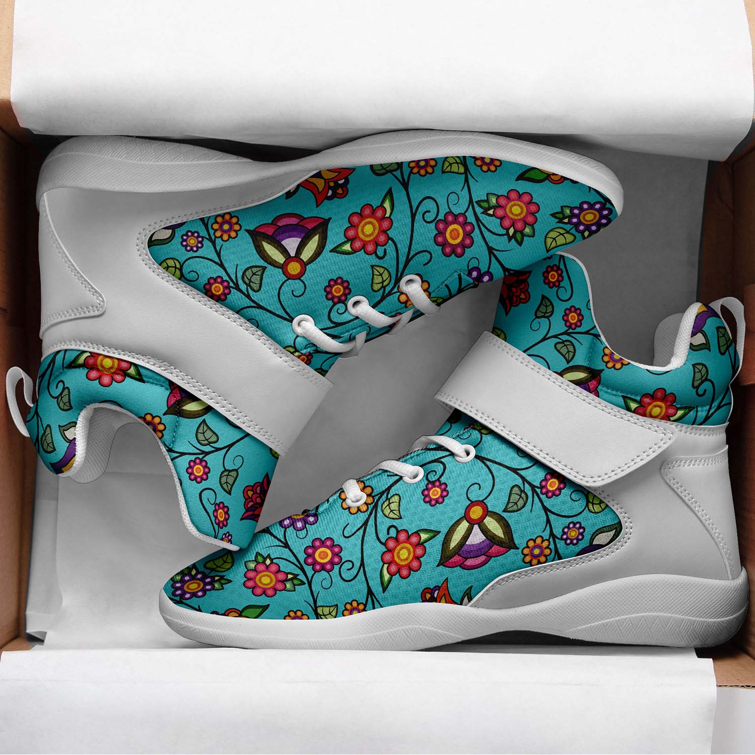 Heartbeat Petals Turquoise Ipottaa Basketball / Sport High Top Shoes - White Sole