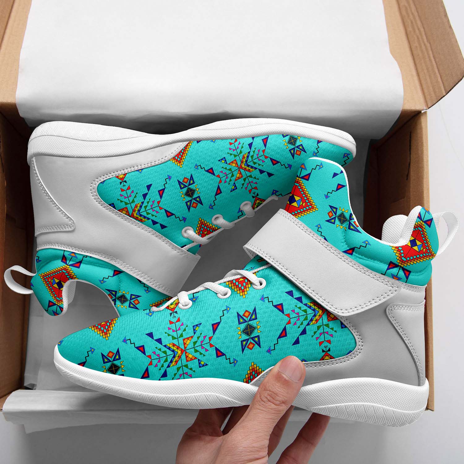 Buffalo Jump Turquoise Ipottaa Basketball / Sport High Top Shoes - White Sole