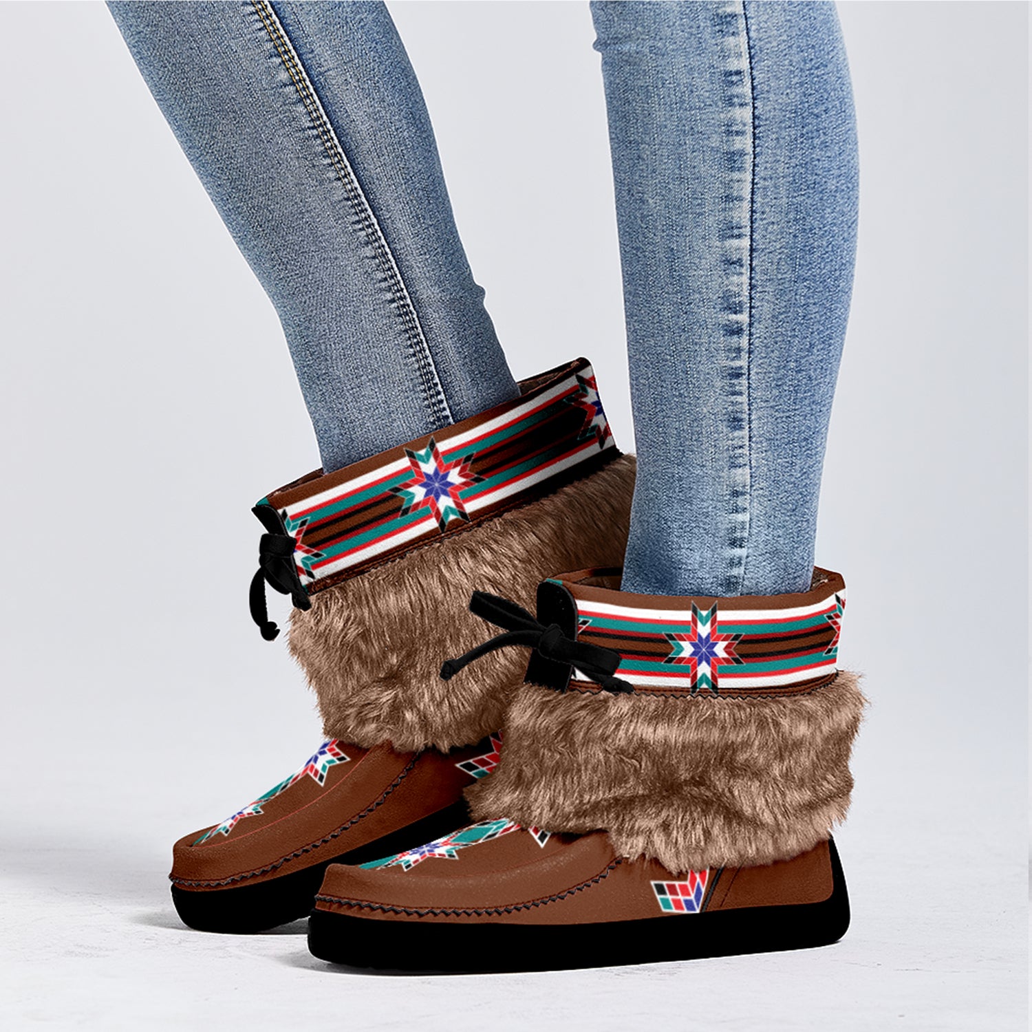 Frost Flower Circle Leather MocLux Ankle with Fur