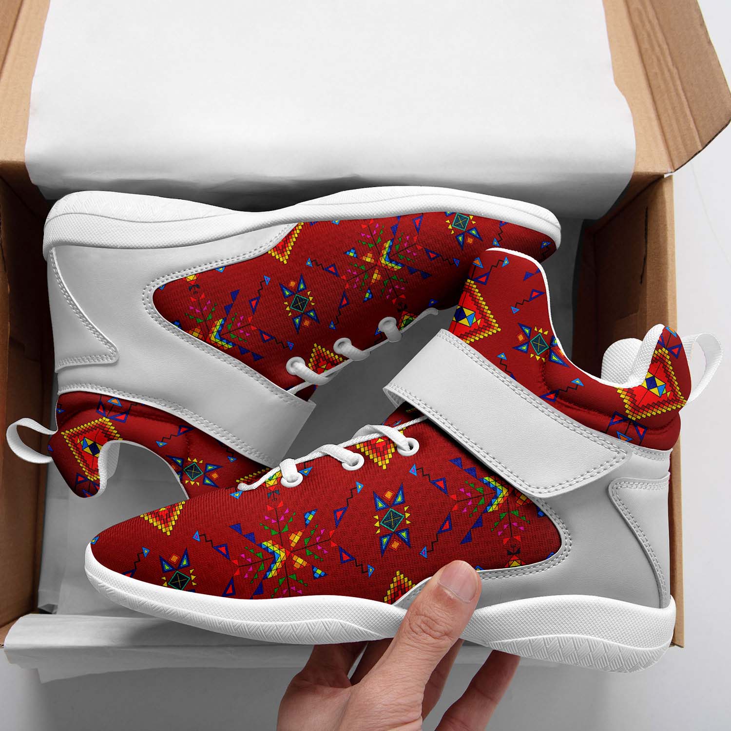 Buffalo Jump Red Ipottaa Basketball / Sport High Top Shoes - White Sole
