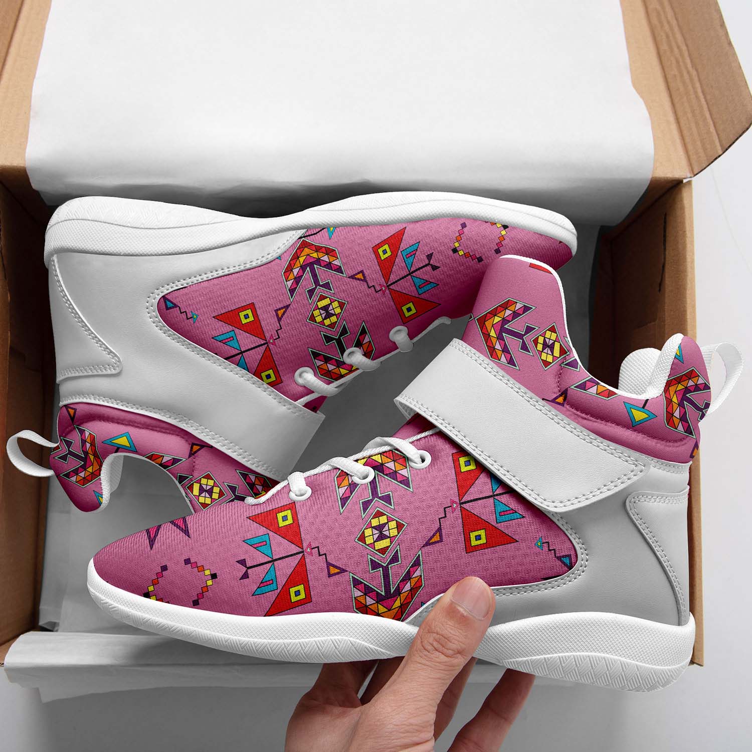 Scattered Generations Pink Ipottaa Basketball / Sport High Top Shoes - White Sole