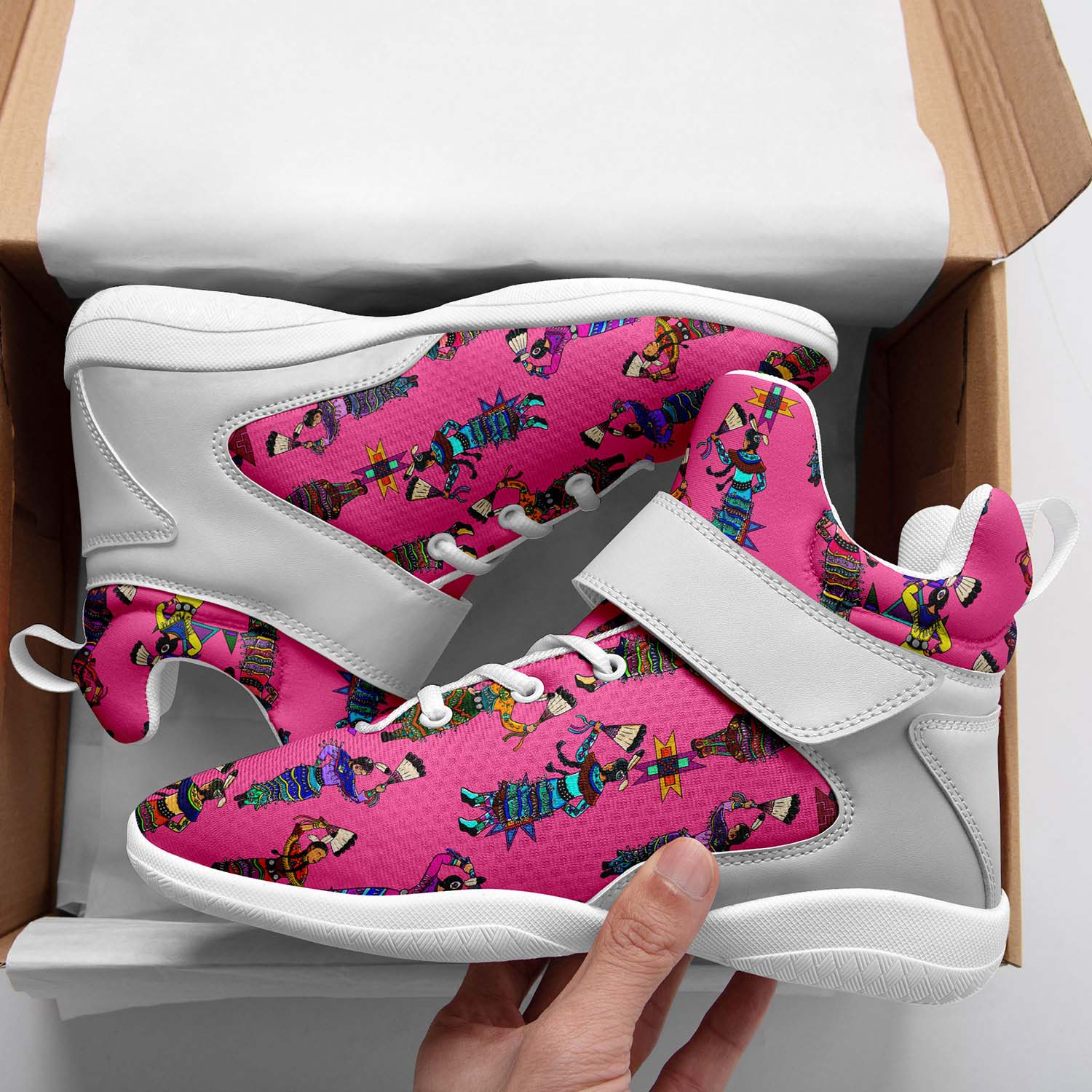 Women's Jingle Dancers Pink Ipottaa Basketball / Sport High Top Shoes - White Sole