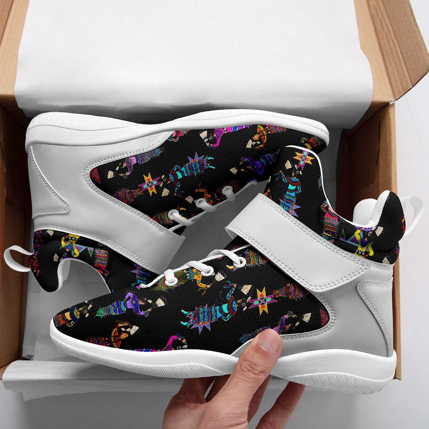 Women's Jingle Dancers Black Ipottaa Basketball / Sport High Top Shoes - White Sole