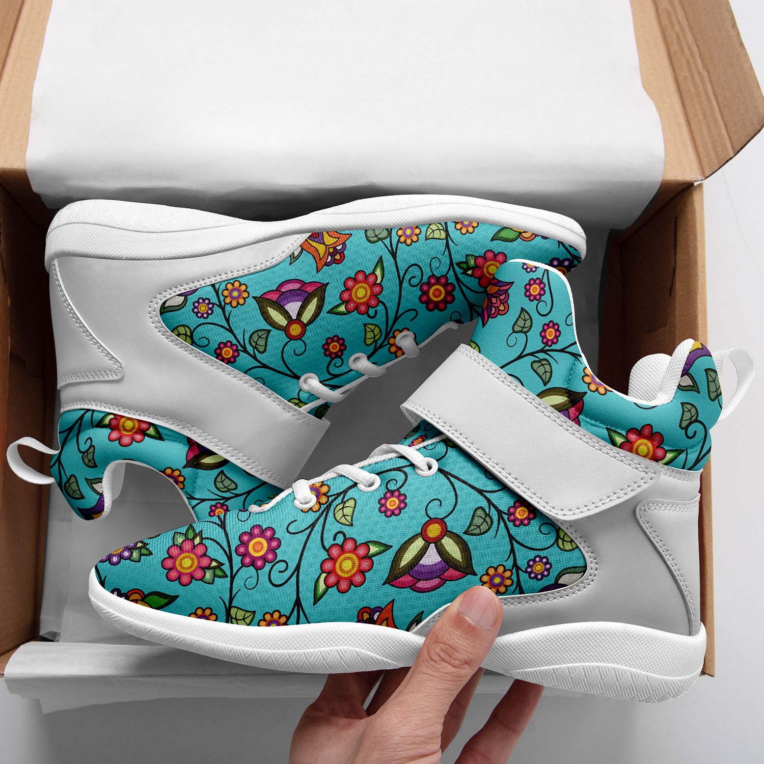 Heartbeat Petals Turquoise Ipottaa Basketball / Sport High Top Shoes - White Sole