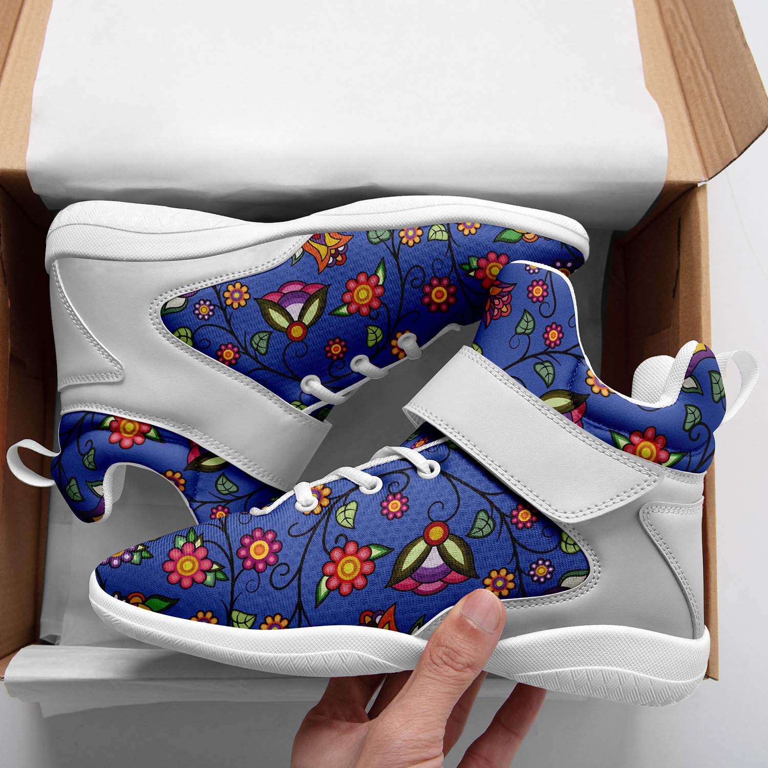 Heartbeat Petals Blue Ipottaa Basketball / Sport High Top Shoes - White Sole