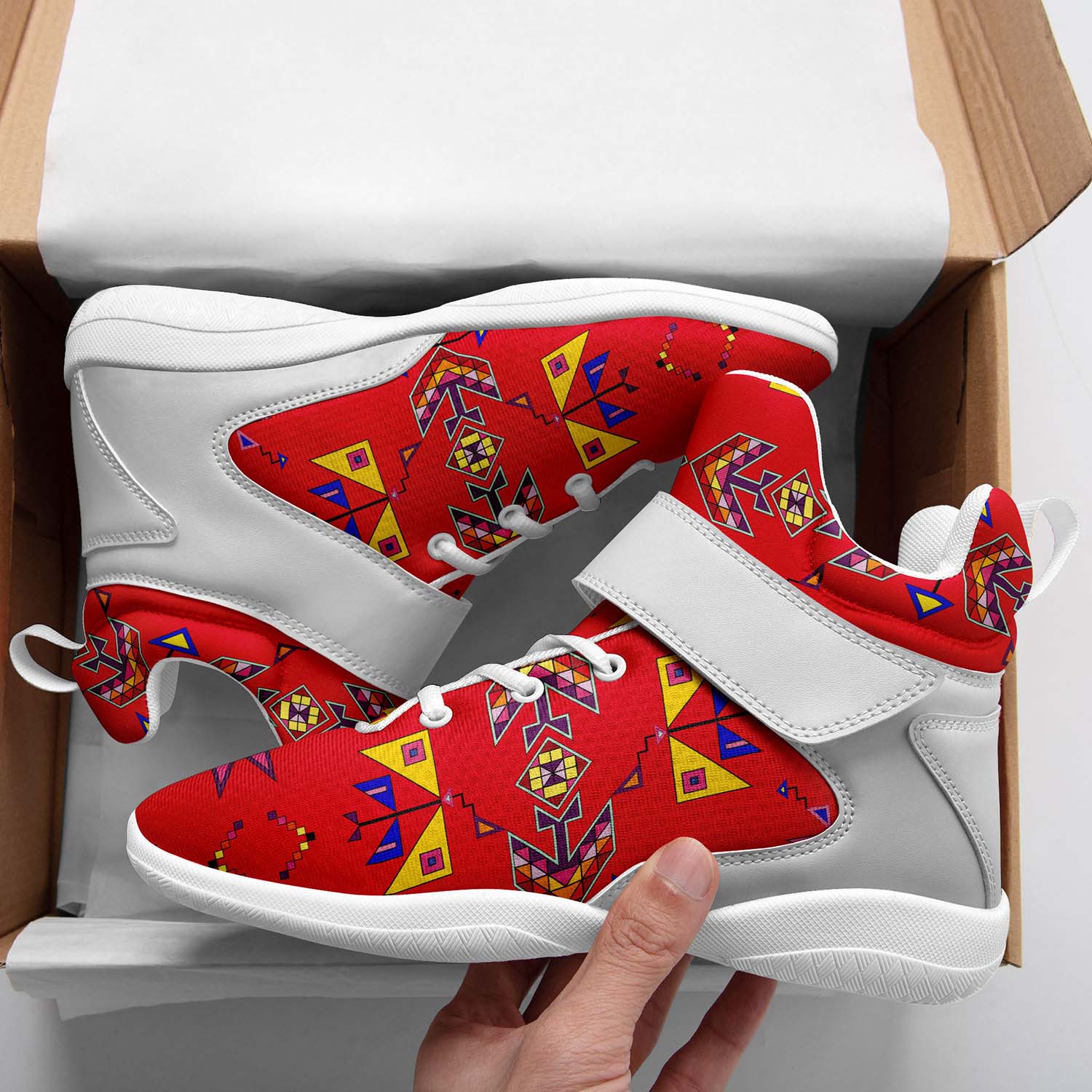 Scattered Generations Red Ipottaa Basketball / Sport High Top Shoes - White Sole
