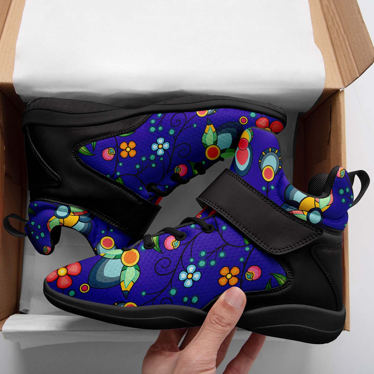 Floral Bounty Blue Ipottaa Basketball / Sport High Top Shoes - Black Sole