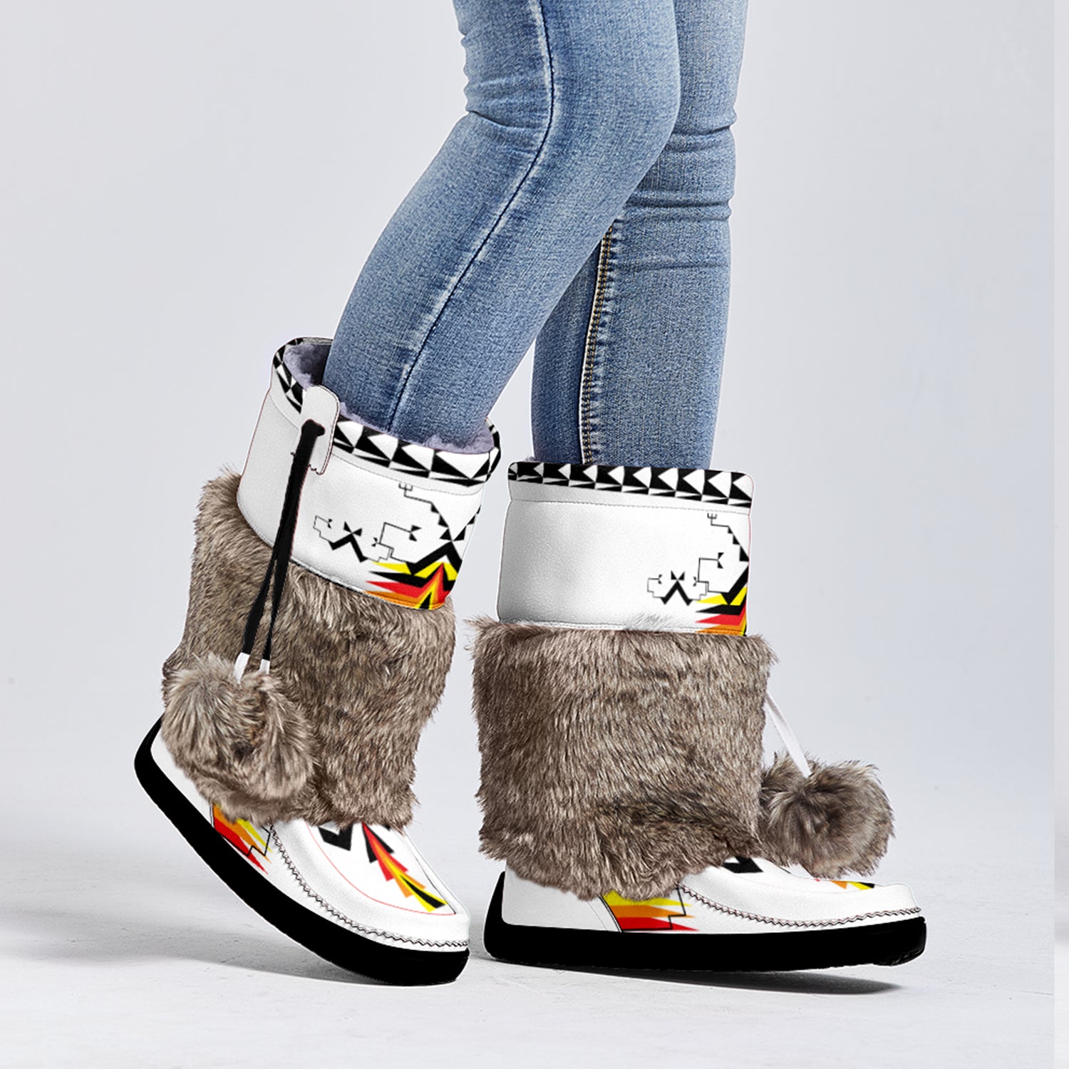 Birch Berries White Leather MocLux Short Style with Fur