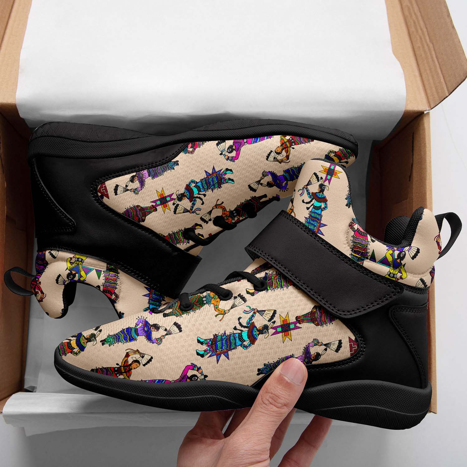 Women's Jingle Dancers Muslin Ipottaa Basketball / Sport High Top Shoes - Black Sole