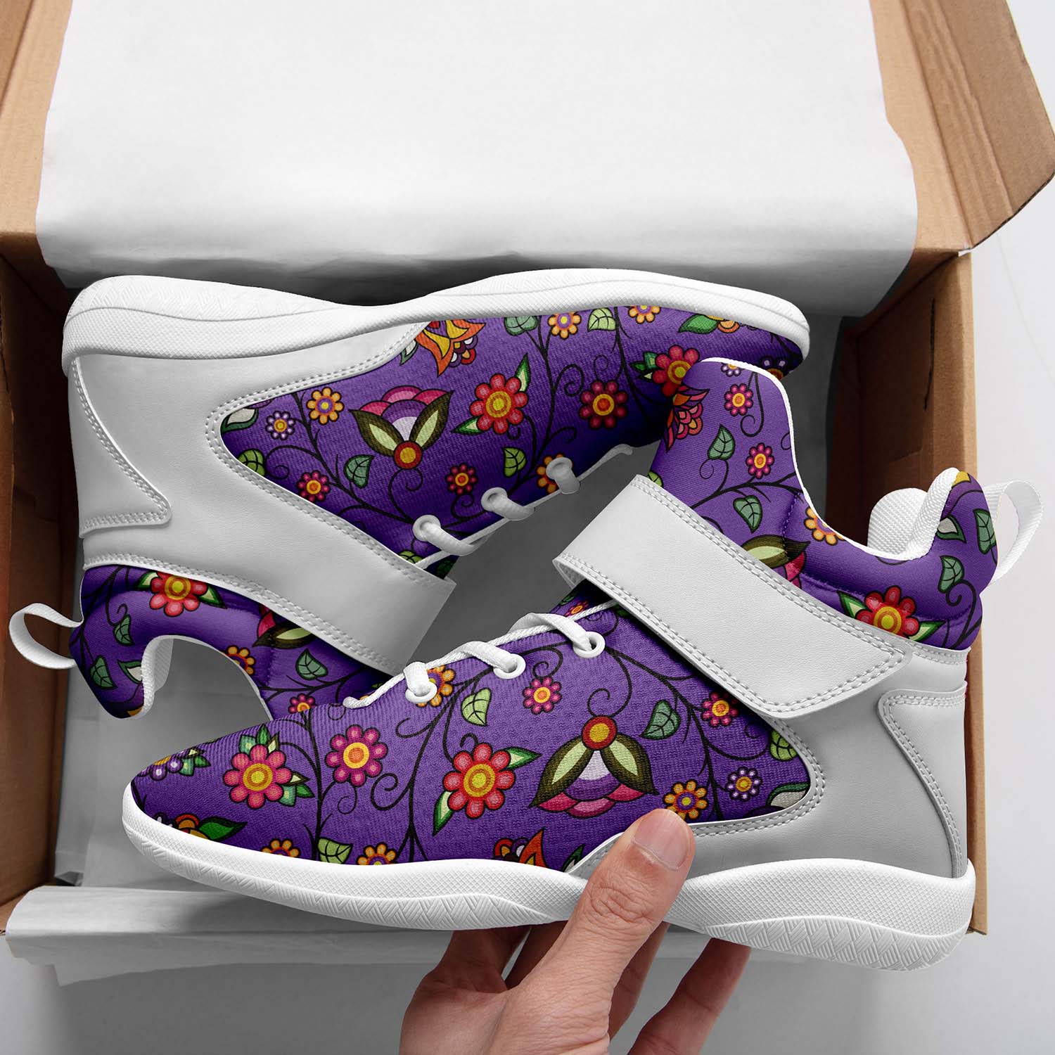 Heartbeat Petals Purple Ipottaa Basketball / Sport High Top Shoes - White Sole