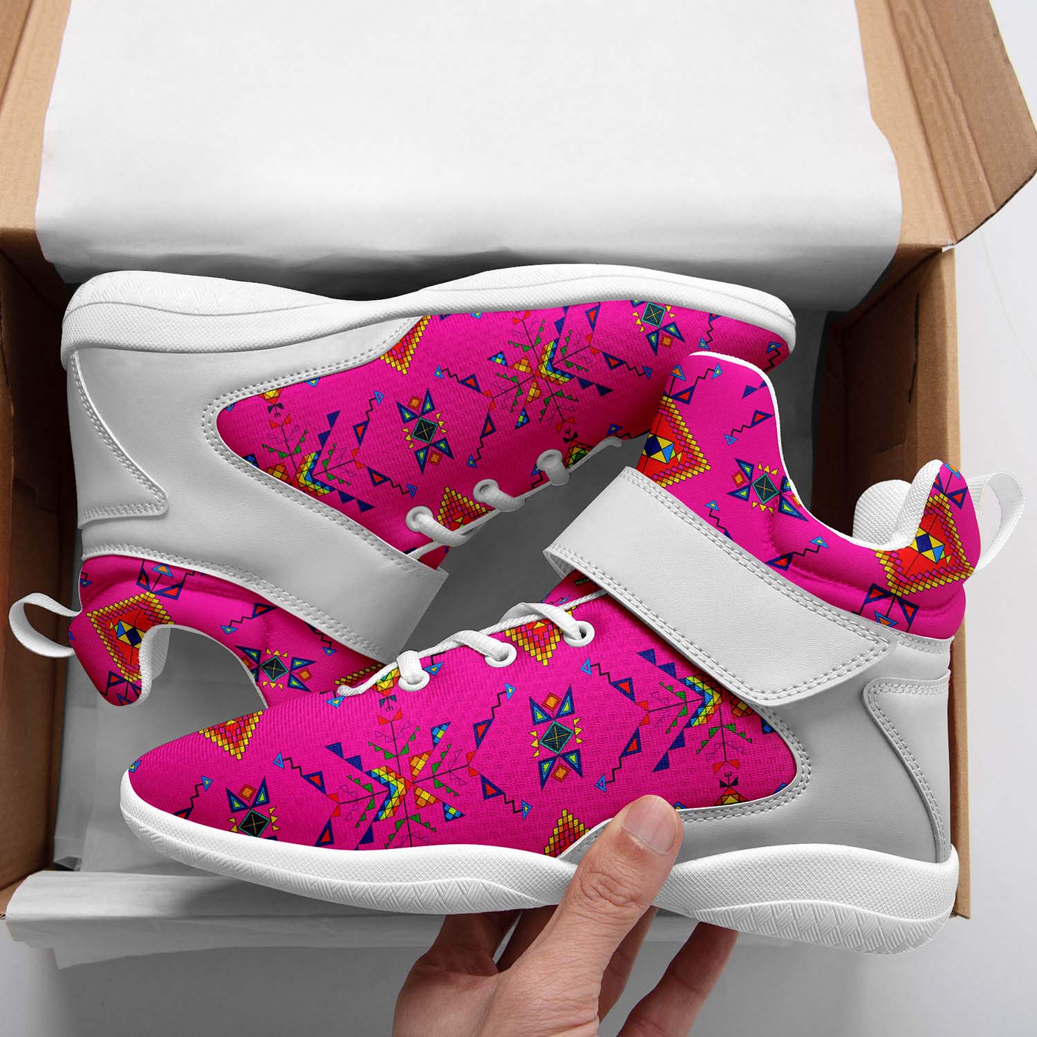 Buffalo Jump Pink Ipottaa Basketball / Sport High Top Shoes - White Sole