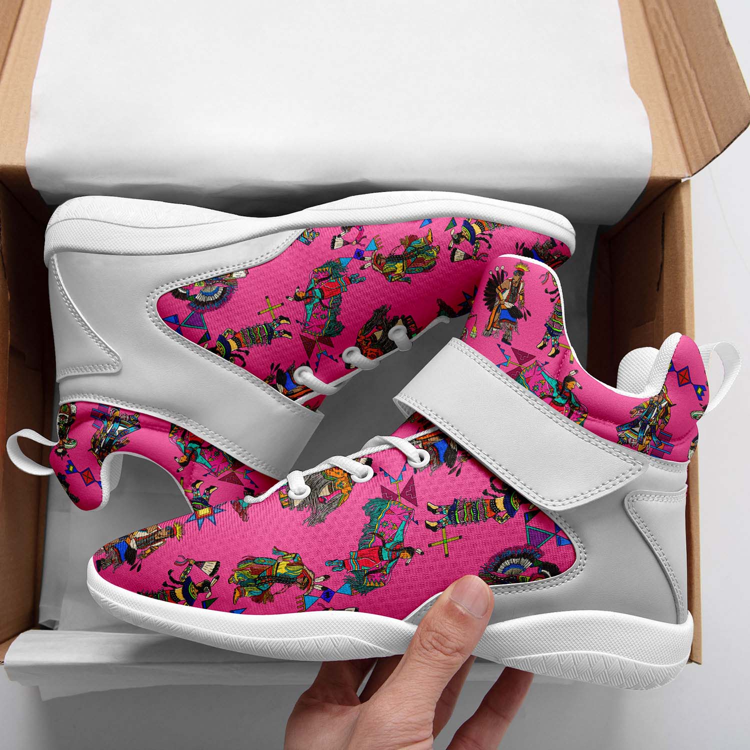 Grand Entry Dancer Pink Ipottaa Basketball / Sport High Top Shoes - White Sole