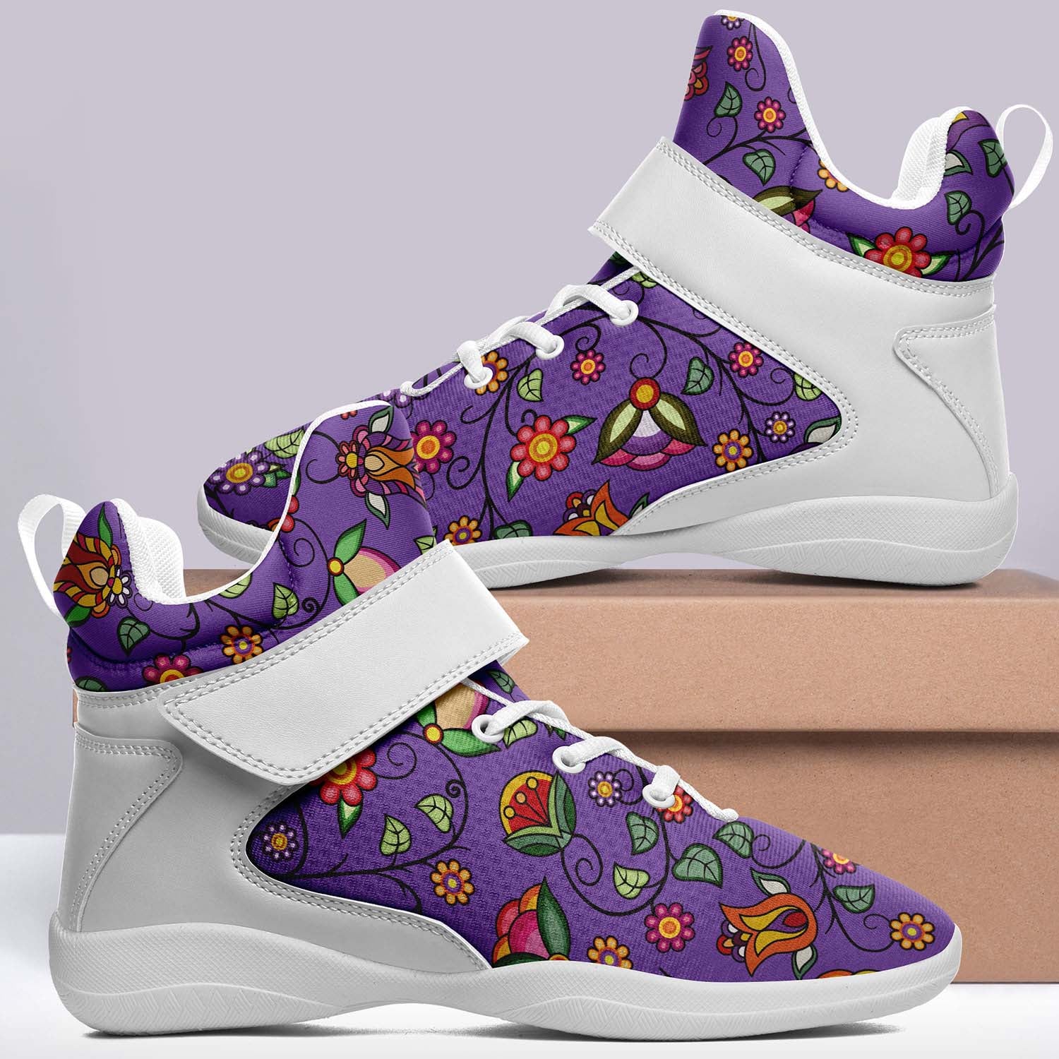 Heartbeat Petals Purple Ipottaa Basketball / Sport High Top Shoes - White Sole