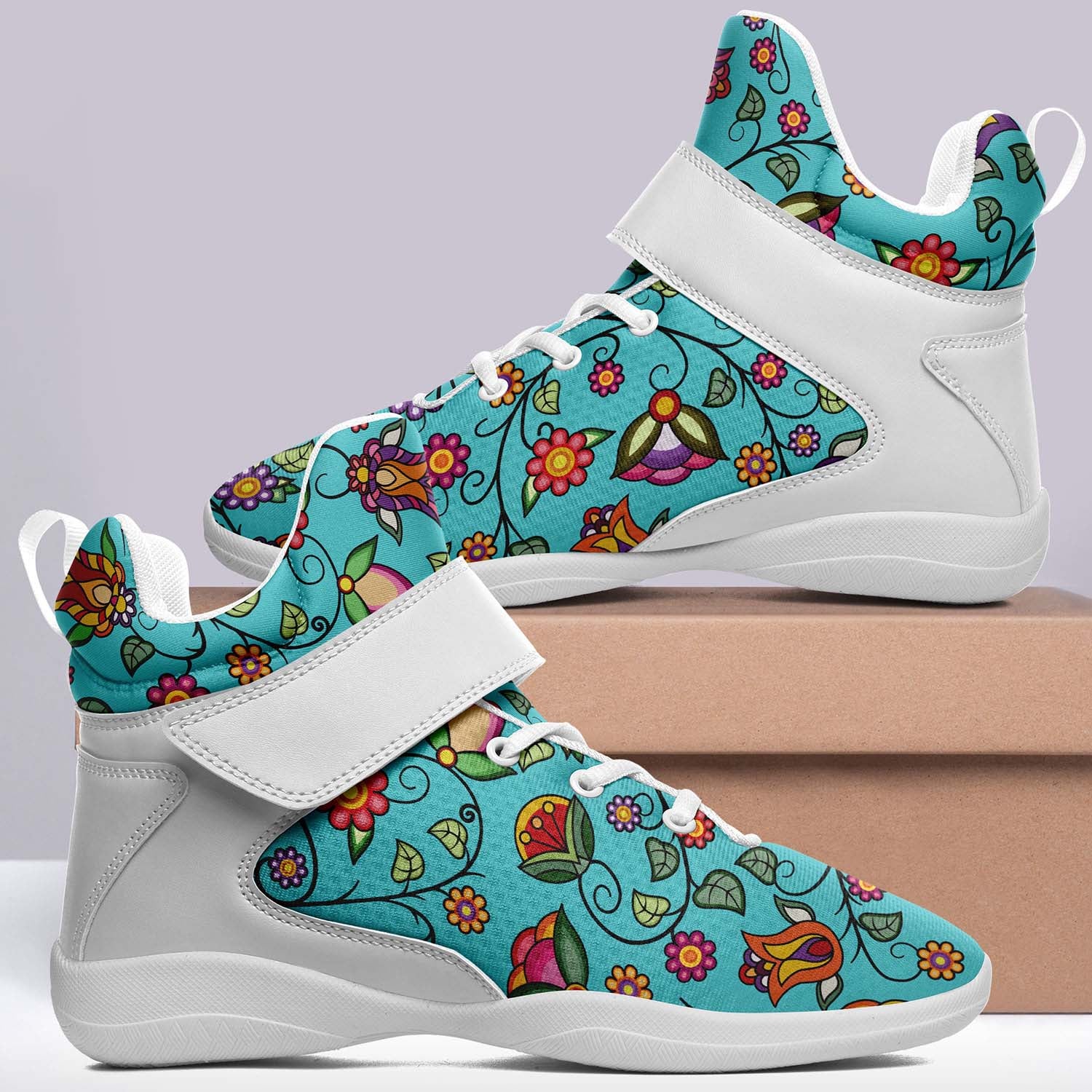 Heartbeat Petals Turquoise Ipottaa Basketball / Sport High Top Shoes - White Sole