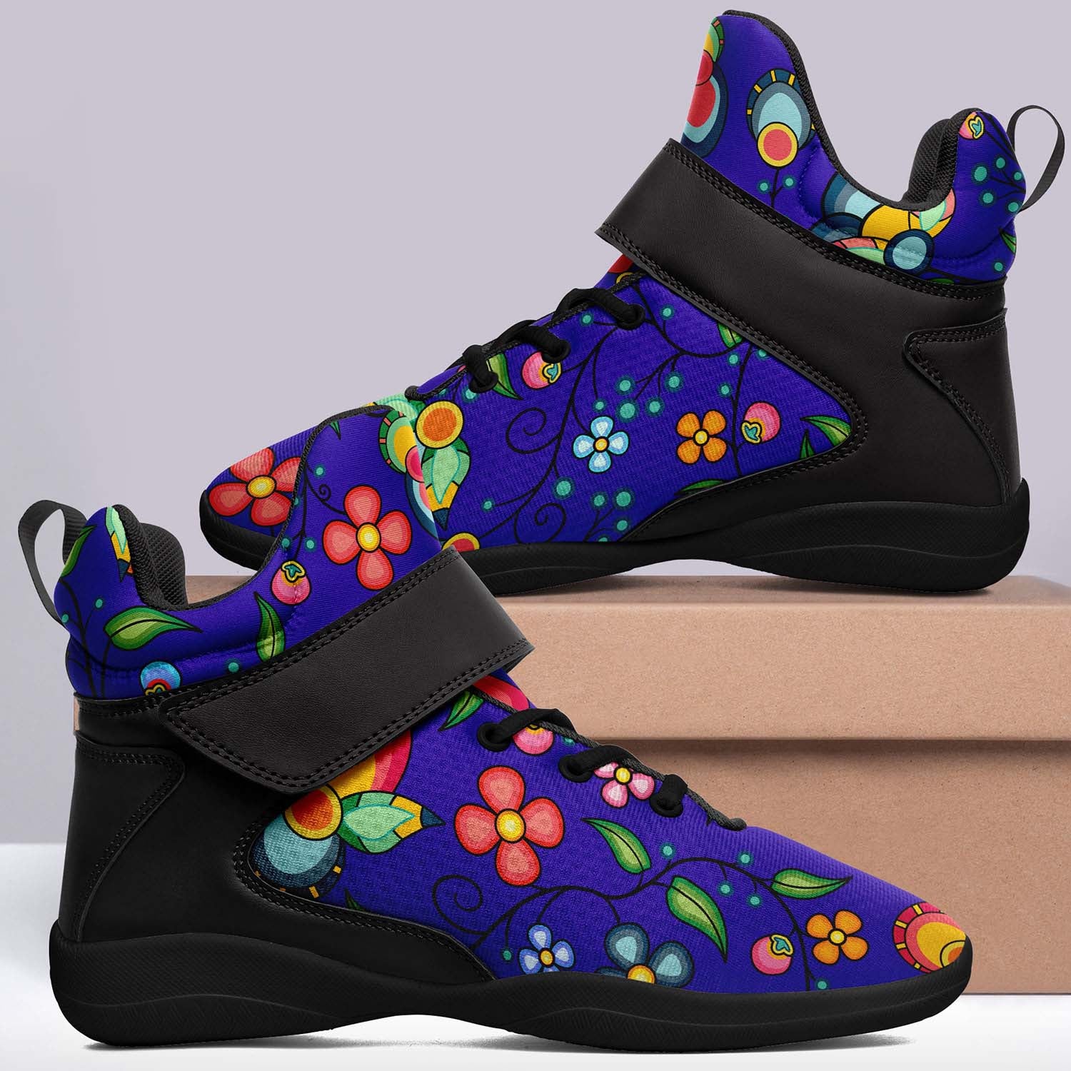 Floral Bounty Blue Ipottaa Basketball / Sport High Top Shoes - Black Sole