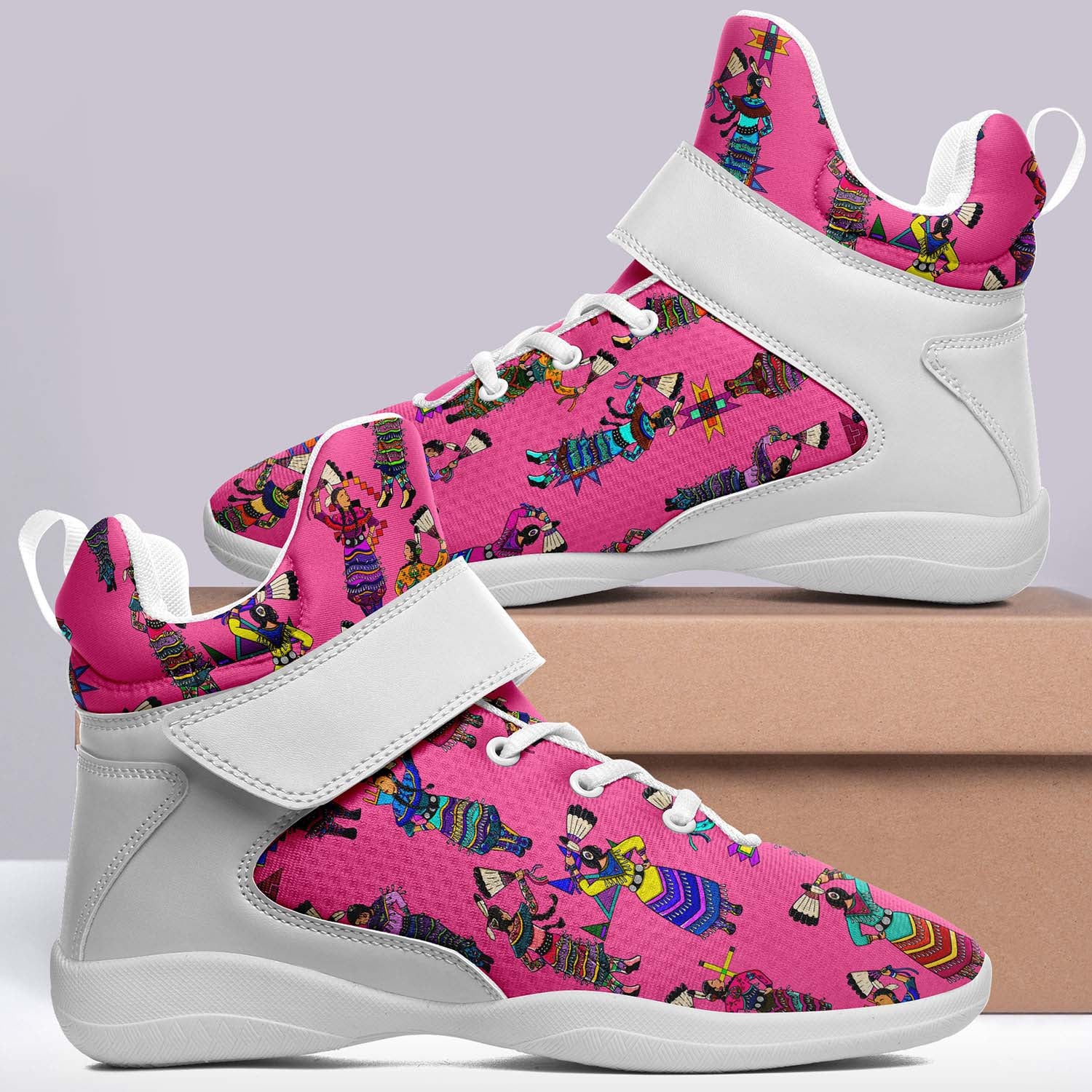 Women's Jingle Dancers Pink Ipottaa Basketball / Sport High Top Shoes - White Sole