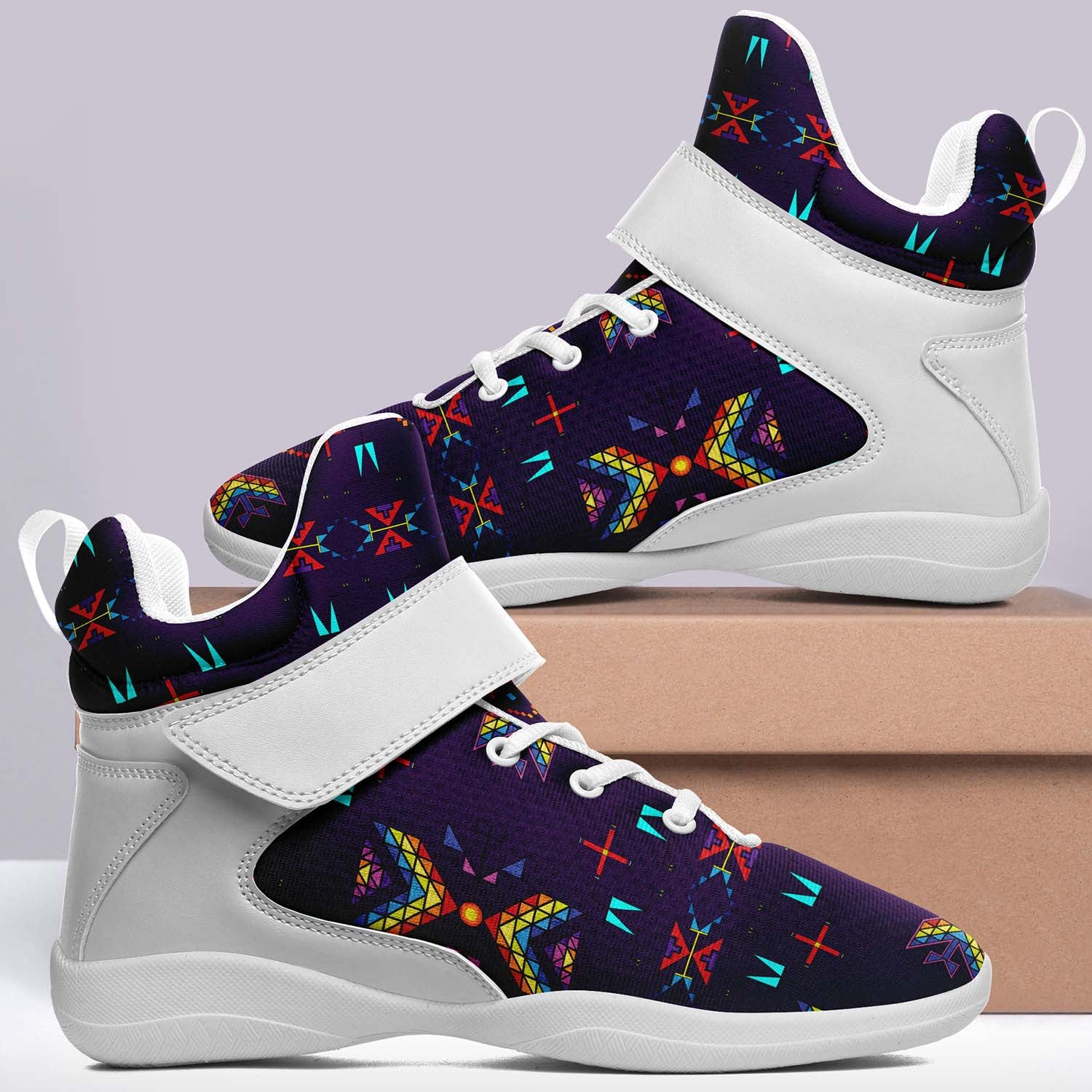 Rainy Chief Rainbow Dark Purple Ipottaa Basketball / Sport High Top Shoes - White Sole