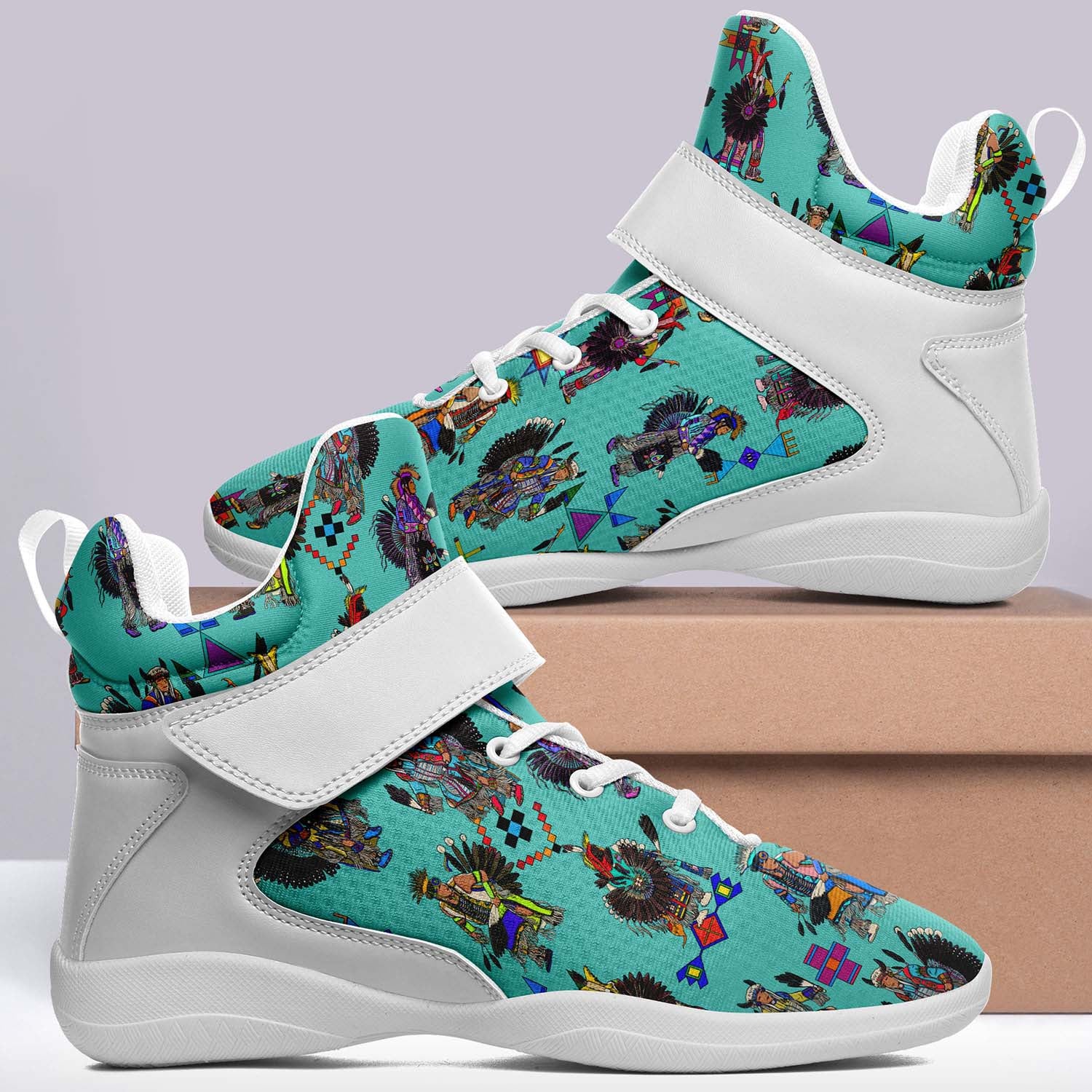 Men's Tradish Dancers Turquoise Ipottaa Basketball / Sport High Top Shoes - White Sole